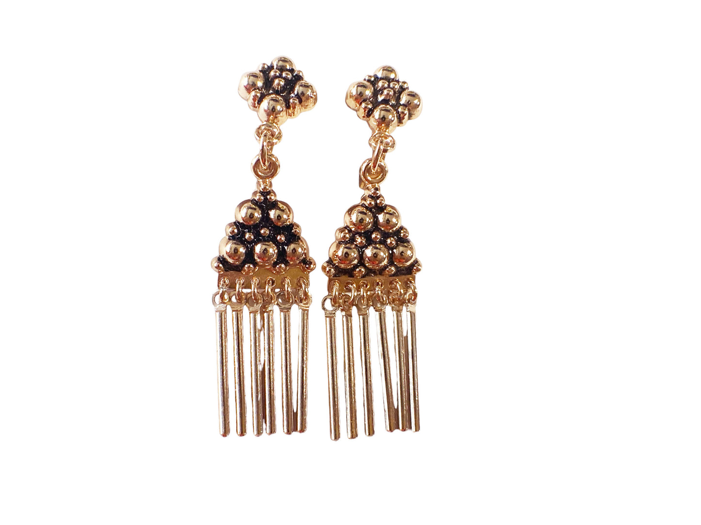 #6200 Vintage Gold Tone Tassel Clip-on Earrings 2" H