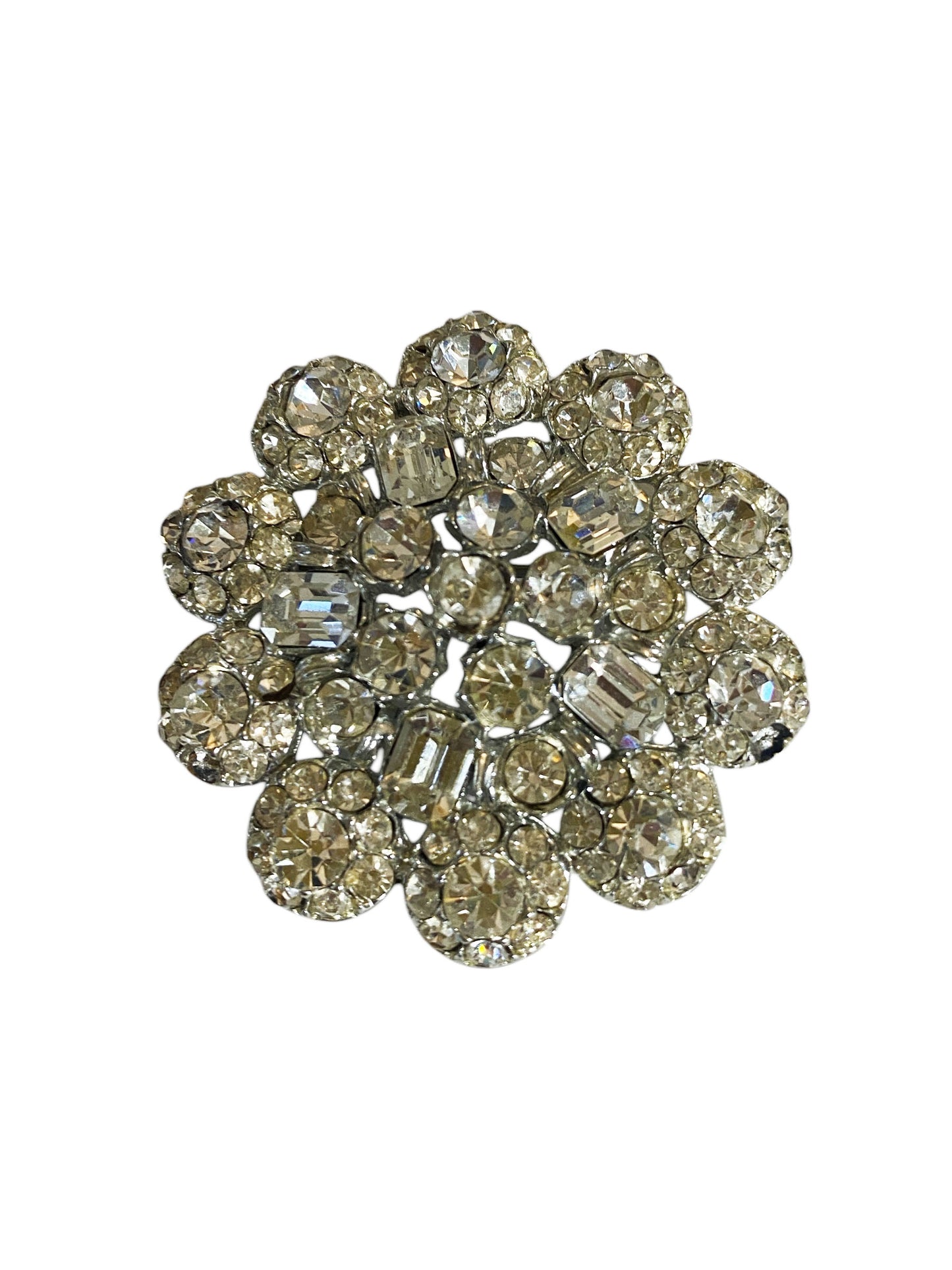 #6306 Vintage Silver Tone Diamanté Clear Rhinestone Pin Brooch