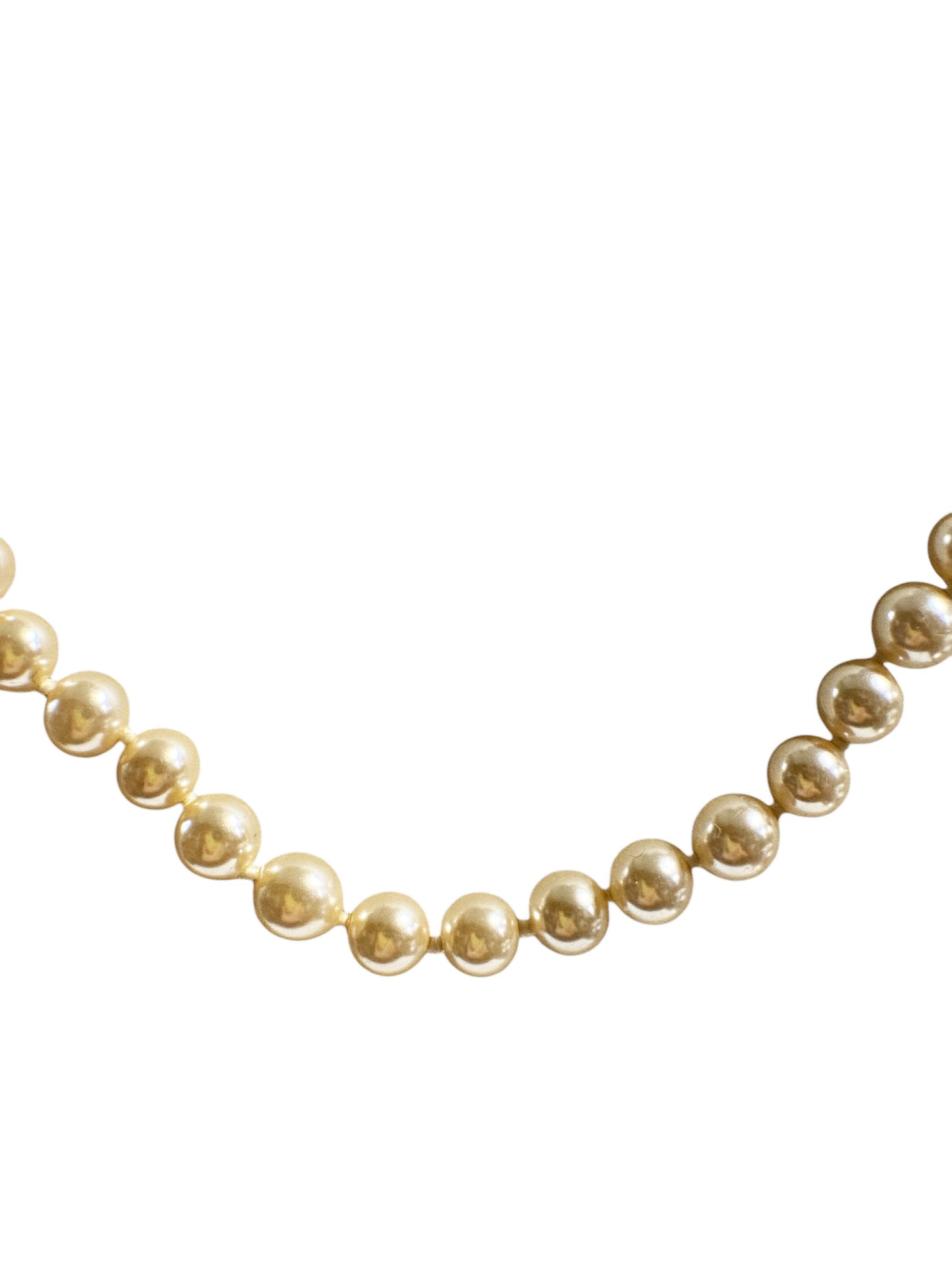 #6428 Vintage Czech Pearl Necklace With Faux gold tone Clasp 14"