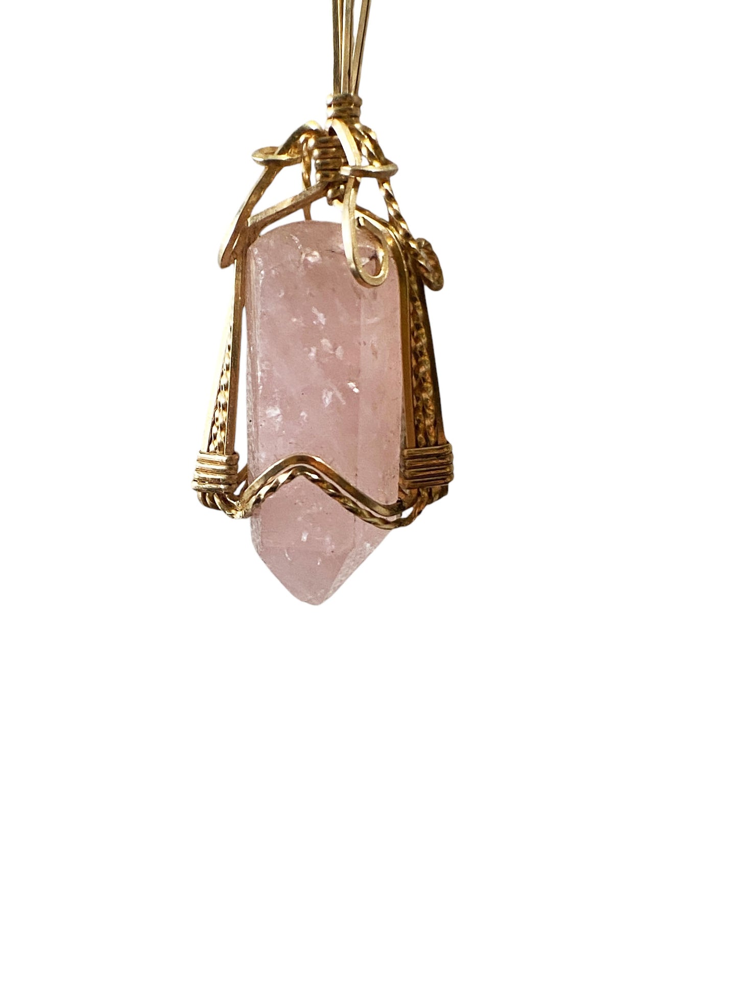 #6427 Vintage Rose Quartz Pendant with Gold tone Chain 14" H