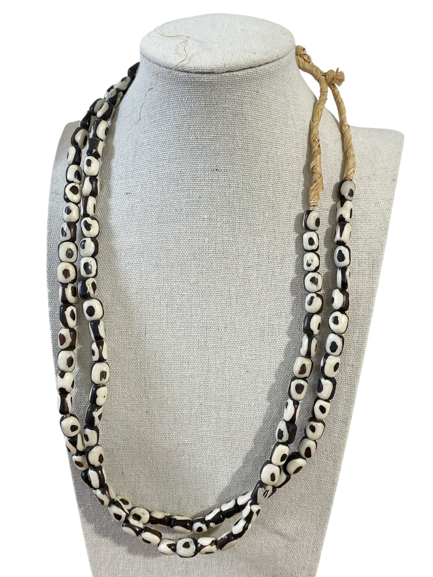 #208 African Kenyan 2 strands Necklaces Brown and white Batik Bone Trade Beads