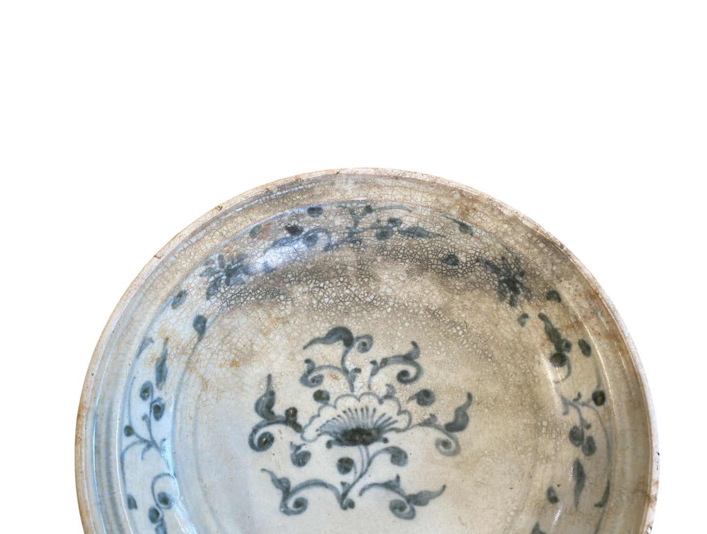 #321 15th Century Hoi an Hoard Shipwreck Porcelain Blue/White Dish With Floral 9" D