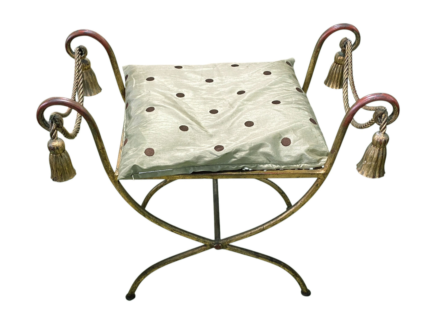 #40 Mid-Century Iron Gold Accents Vanity Foot Stool Bench