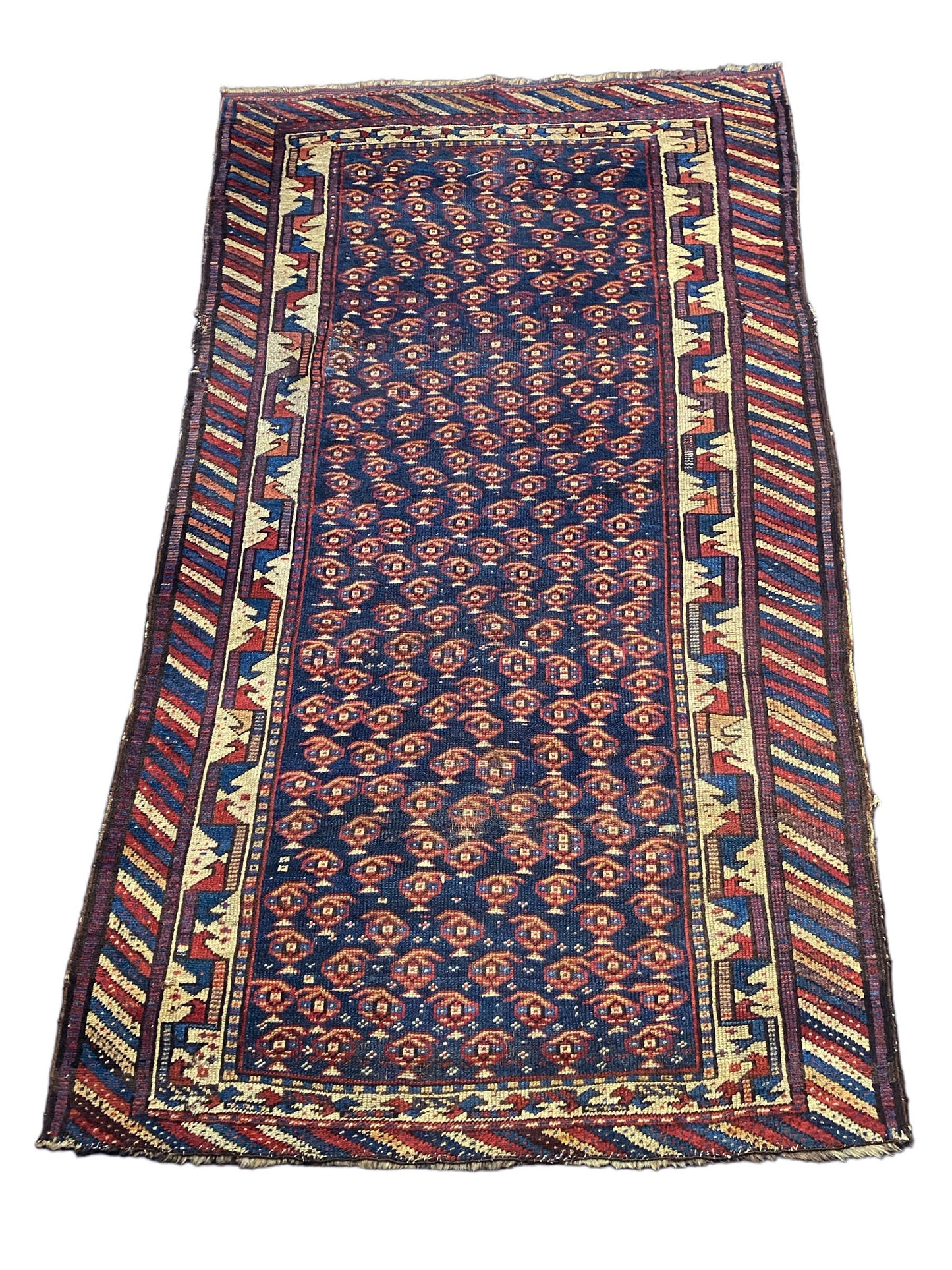 #5950 Old Malayer Navy Blue Wool Hand-knotted Runner Rug 7'4" x 4' Carpet