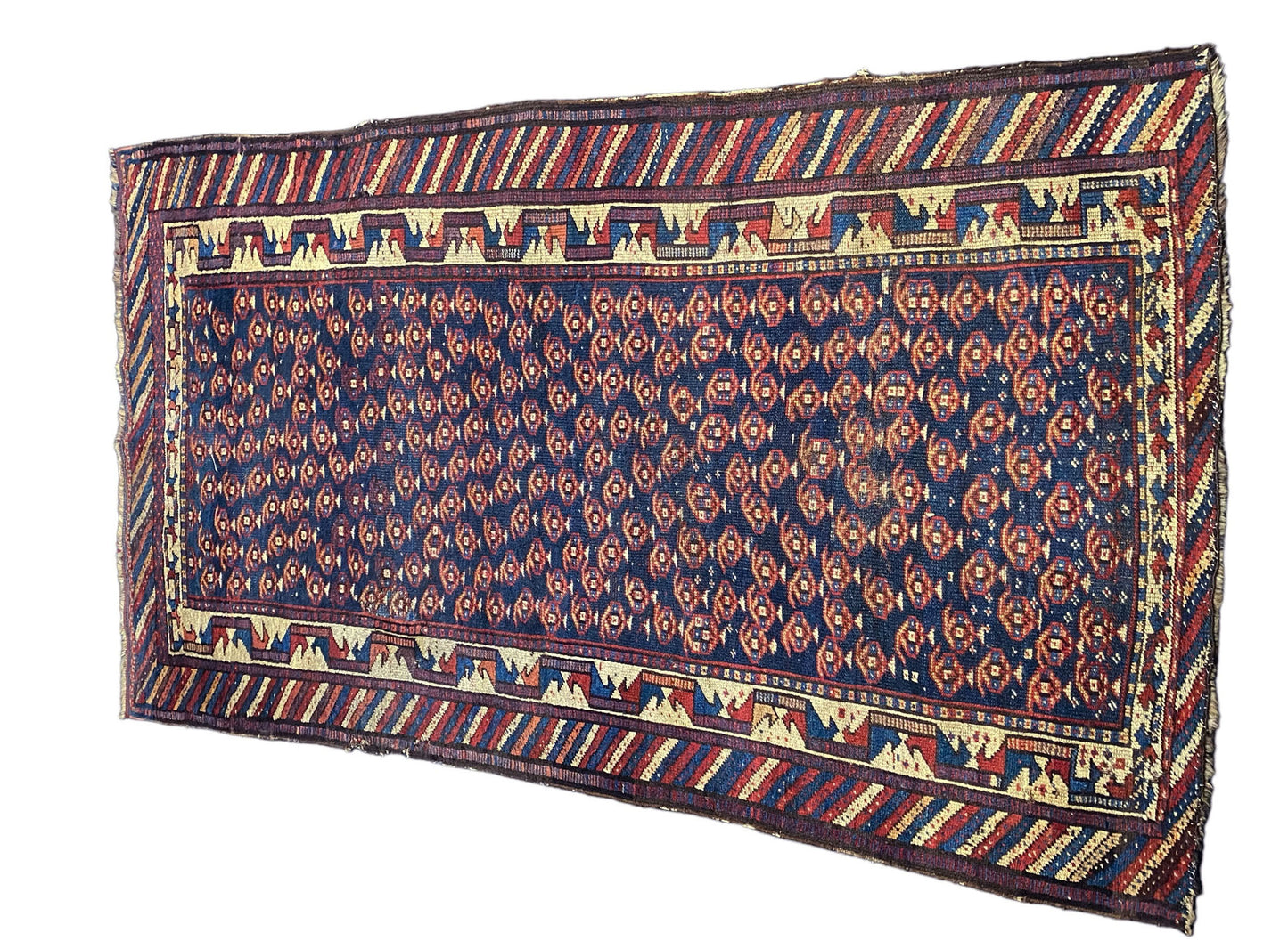 #5950 Old Malayer Navy Blue Wool Hand-knotted Runner Rug 7'4" x 4' Carpet