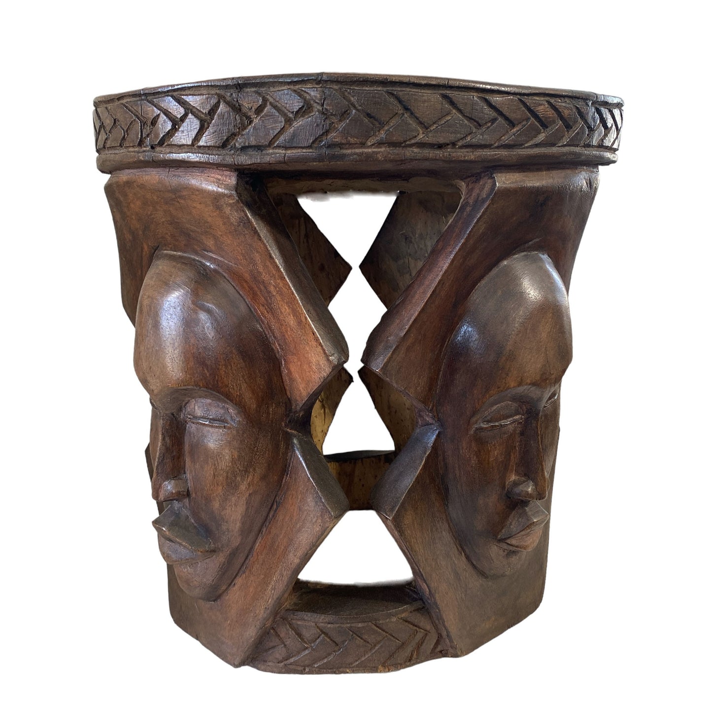 #5947 Superb LG African Carved wood Baga Stool/Table Guinea 19" H