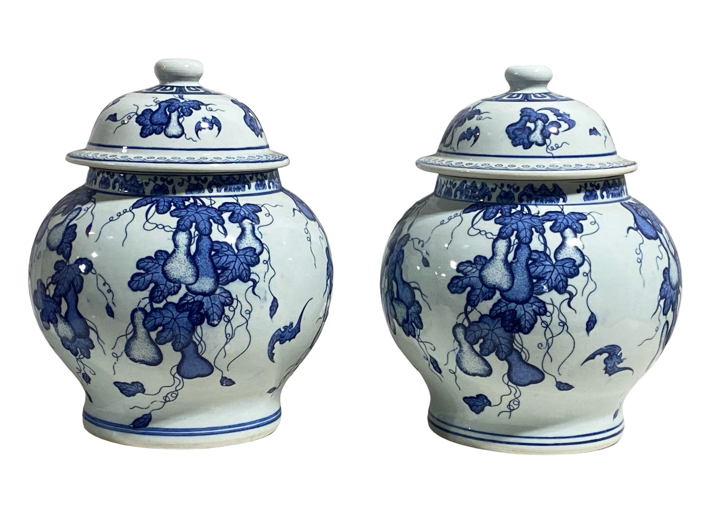 #6100 Chinoiserie Blue and White Porcelain Ginger jars 13" H Pair