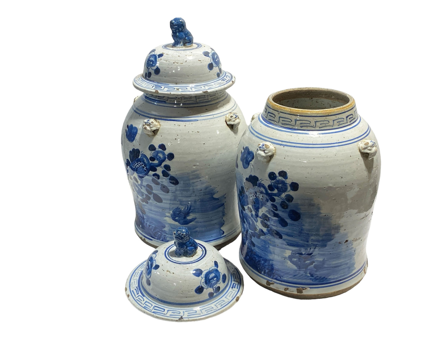 #3151 Large Chinoiserie Blue & White Ginger Jars Set Of Two 18" H