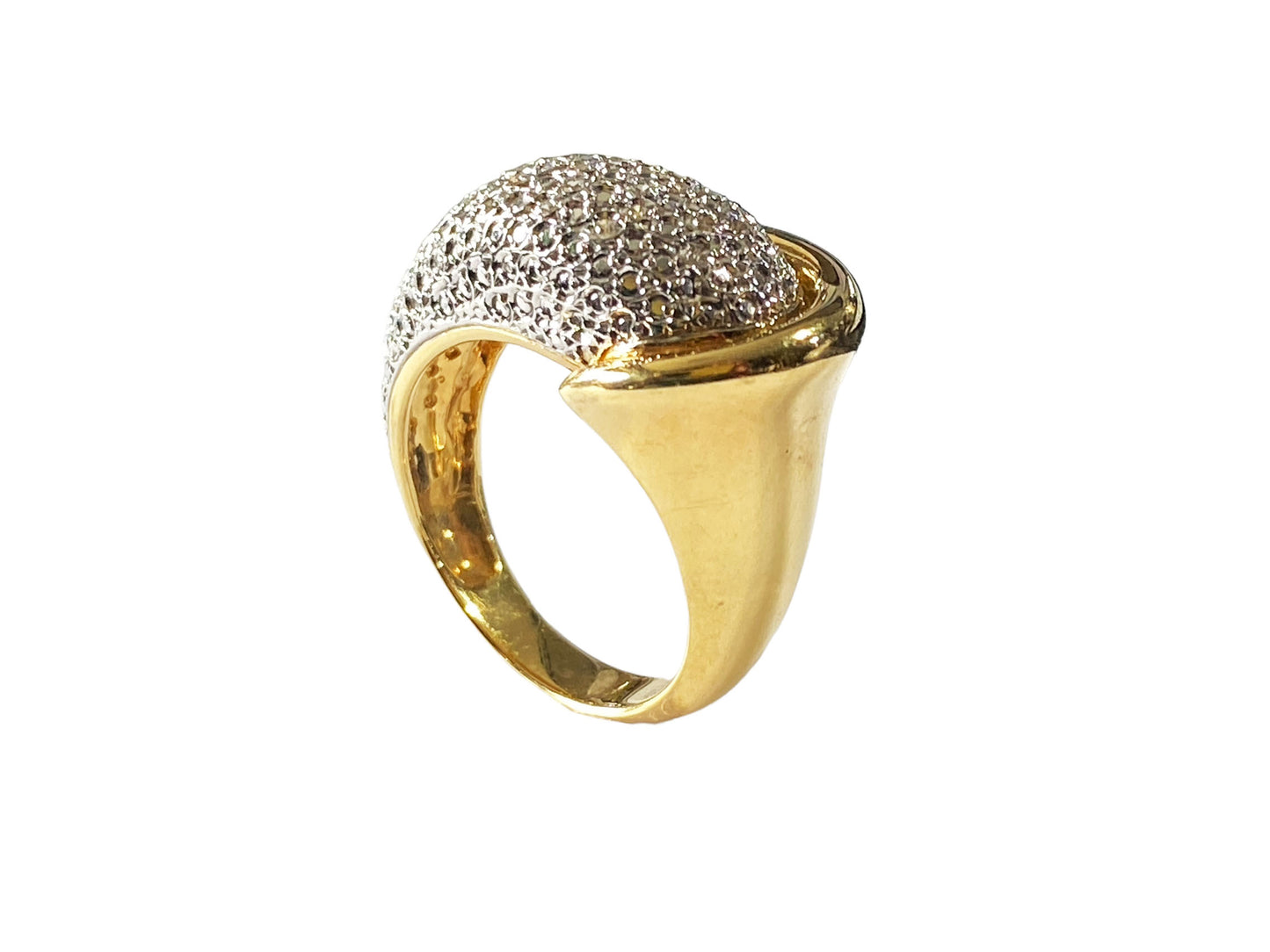 #7286 Elegant Mid Century Diamond  and 18kt Dome Ring size 7.75