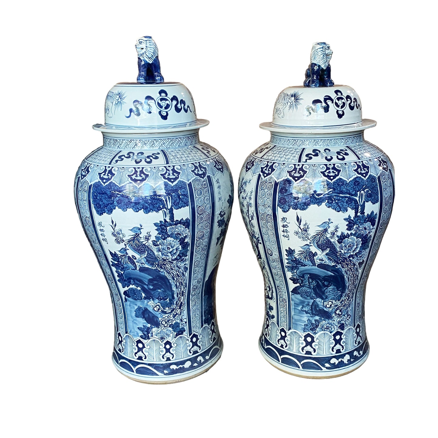 #6174 Mansion Size Chinoiserie B & W Porcelain Ginger Jars four seasons 47" H
