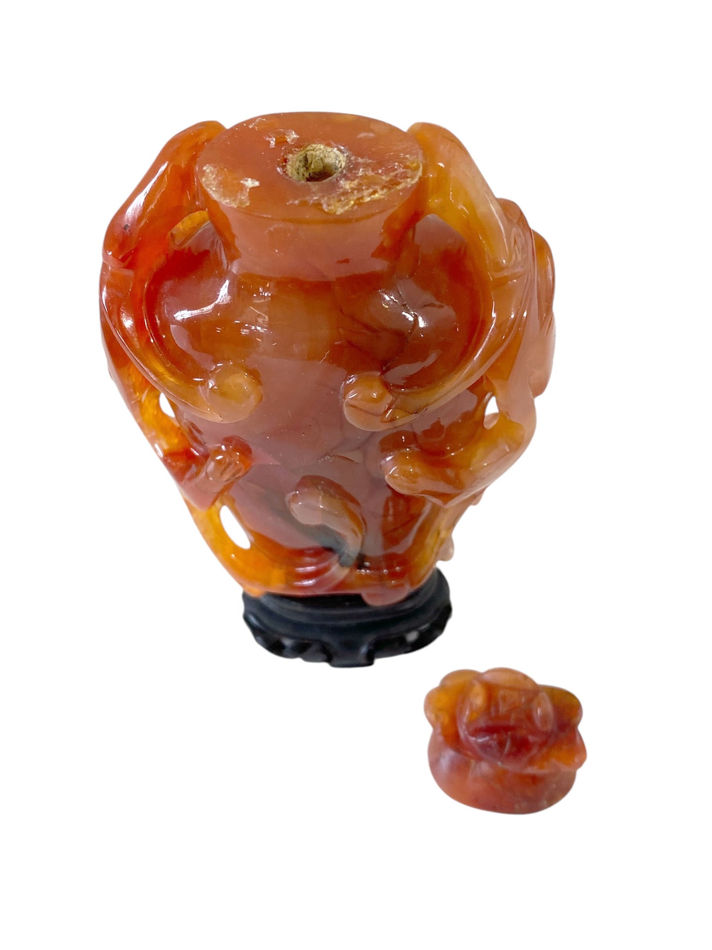#671 Chinese Old Carved Carnelian Agate Urn / Snuff Bottle 4.25' H