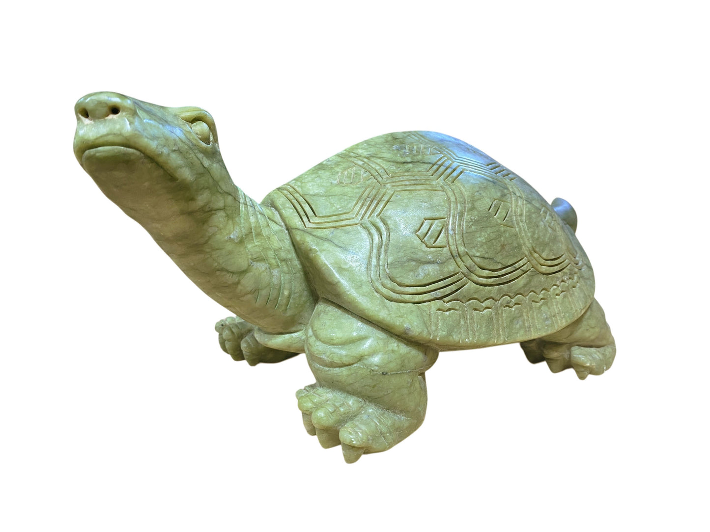 #6768 Vintage Large Soap Stone Jade Color Sculpture of a Turtle 12"