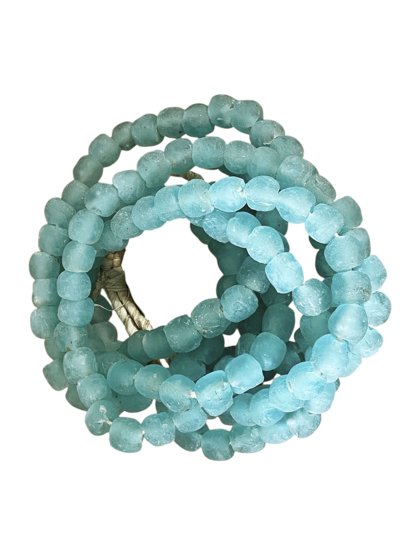 #6815 Vintage African Aqua Glass Trade Beads Strand 13" H Set of 4