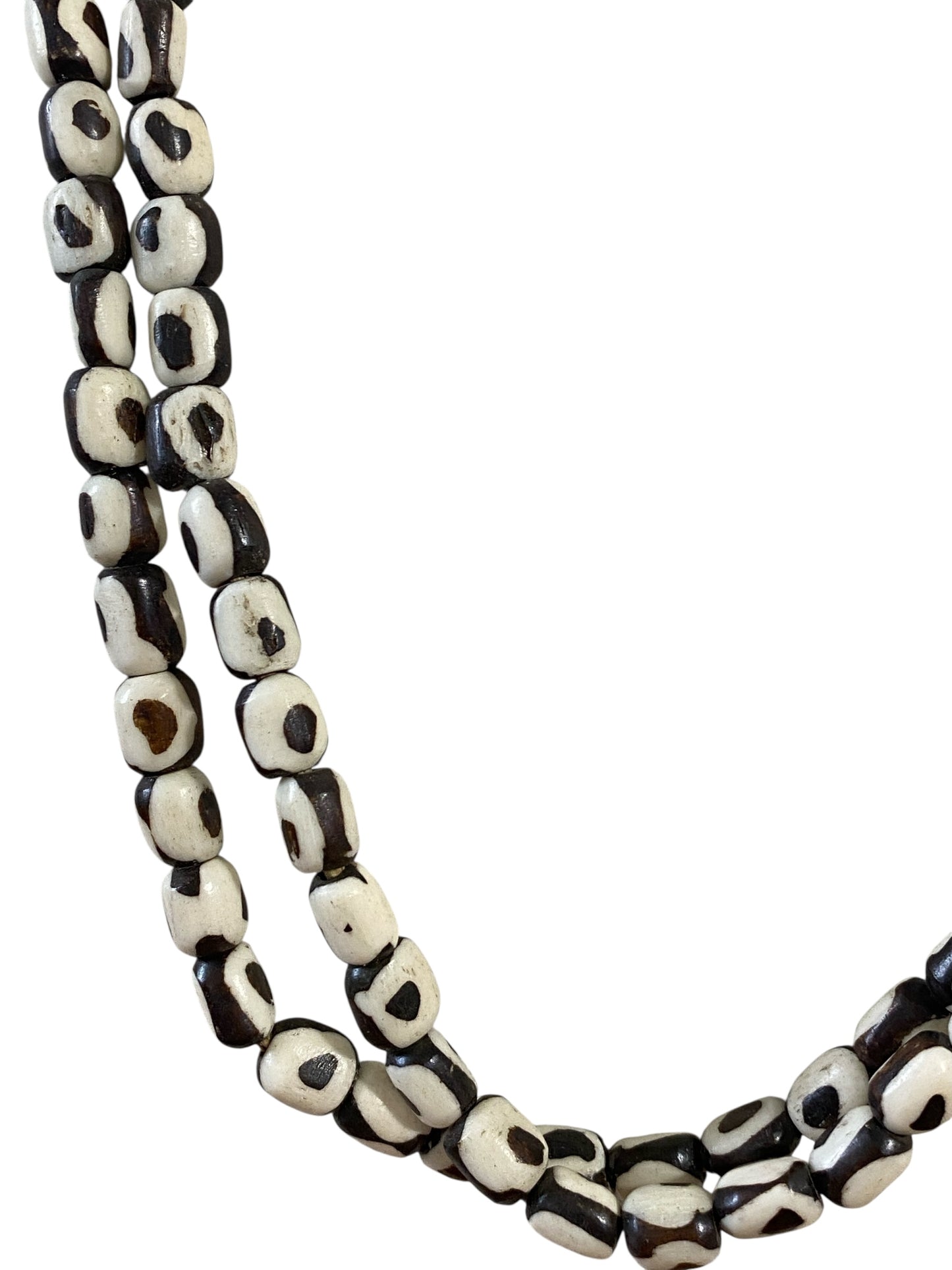#208 African Kenyan 2 strands Necklaces Brown and white Batik Bone Trade Beads