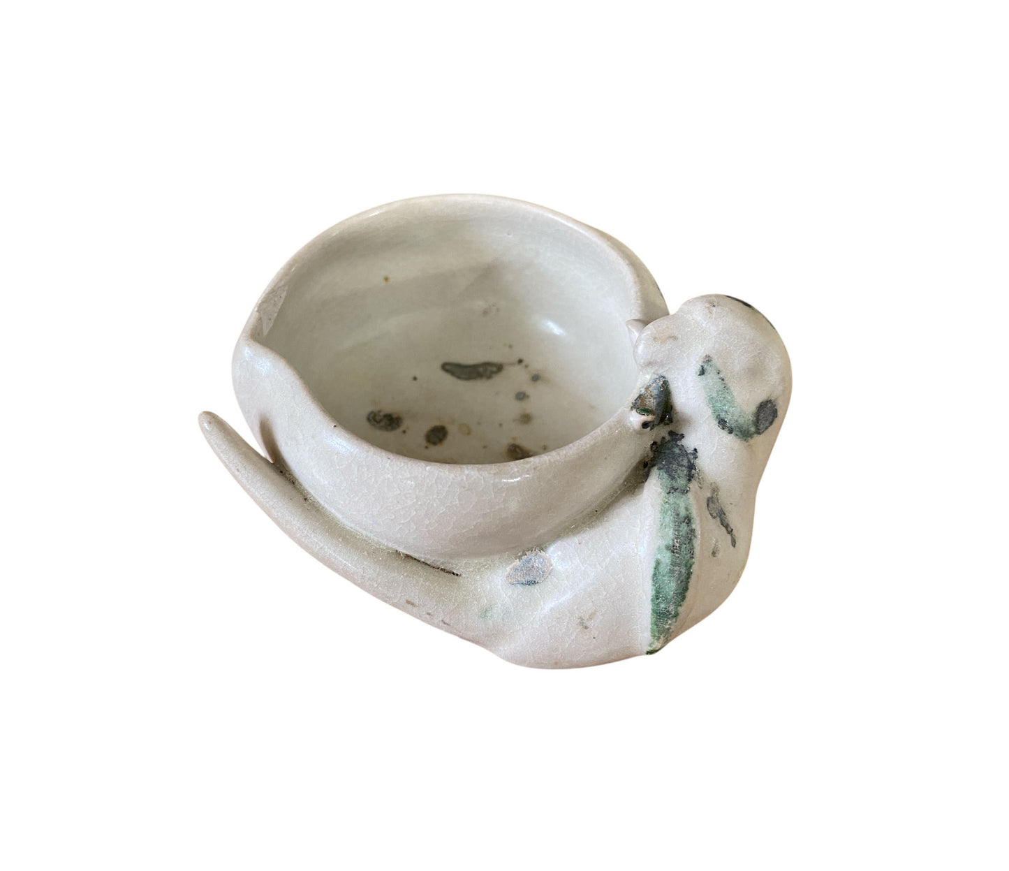 #6843 Hoi An Hoard Shipwreck Cup shaped like a peach w/ a parrot biting its edge Late 15th/16th C