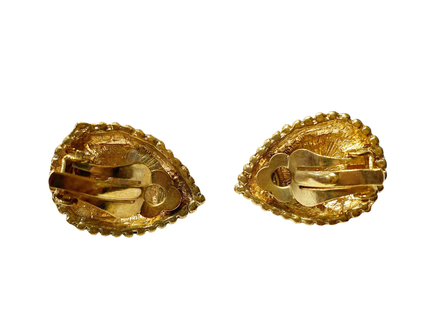 #62 Vintage Faux Pearl Earrings Pear Shape Rhinestones Clip On Gold Tone