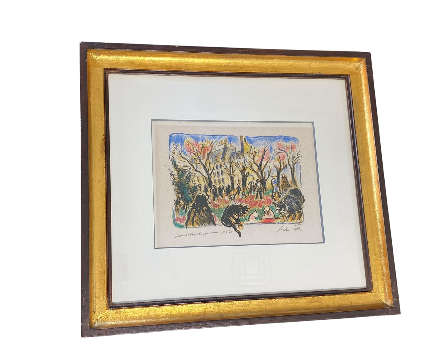 #99 Sergio Telles French Market Scene Framed 15.75" H