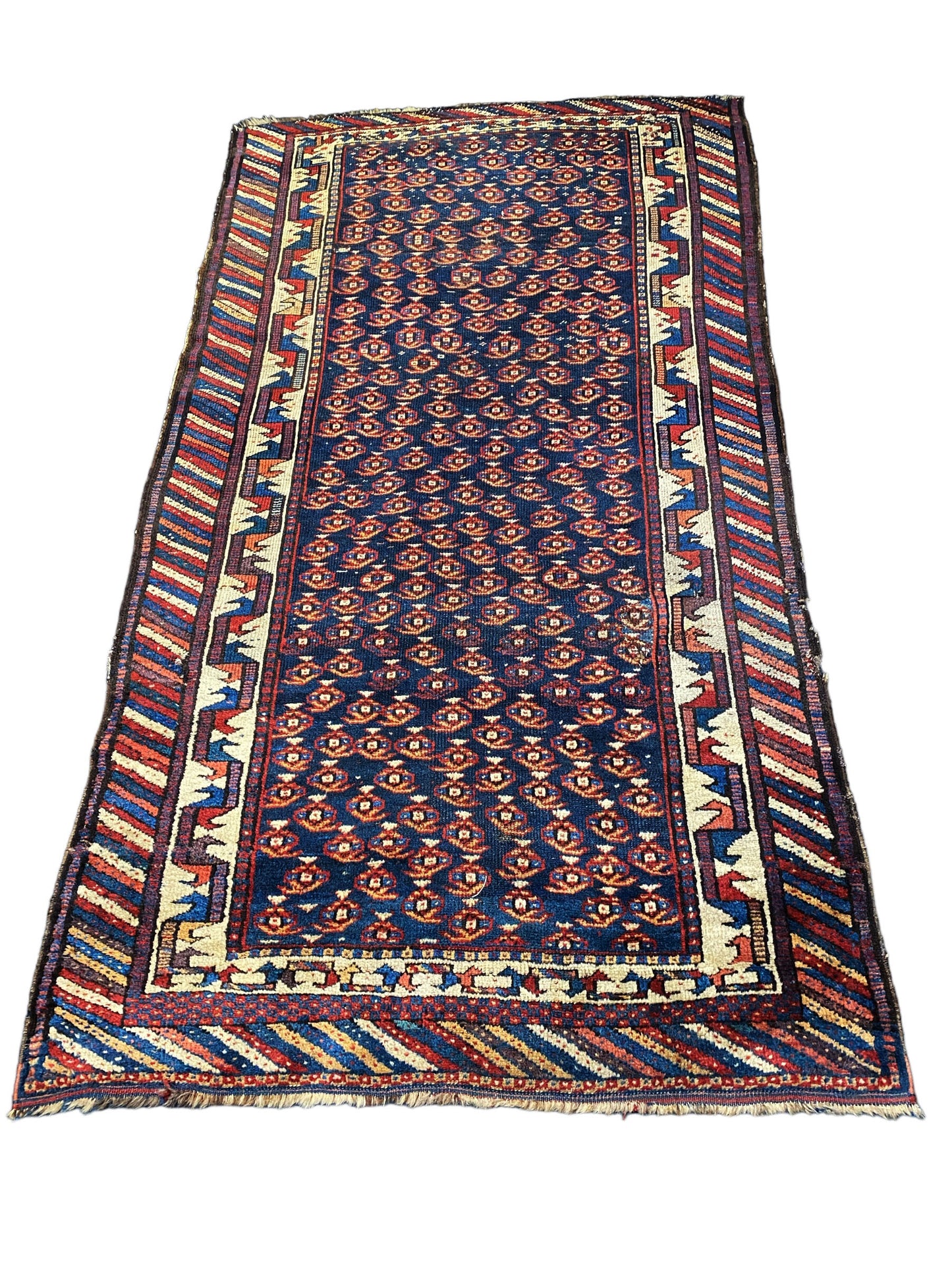 #5950 Old Malayer Navy Blue Wool Hand-knotted Runner Rug 7'4" x 4' Carpet