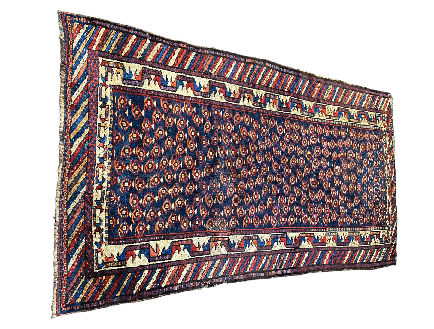 #5950 Old Malayer Navy Blue Wool Hand-knotted Runner Rug 7'4" x 4' Carpet
