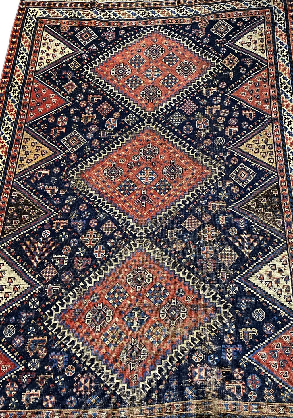 #7153 Rare Antique Tribal Persian Kamseh /Qasqai Rug 7' 6" BY 4'.9"