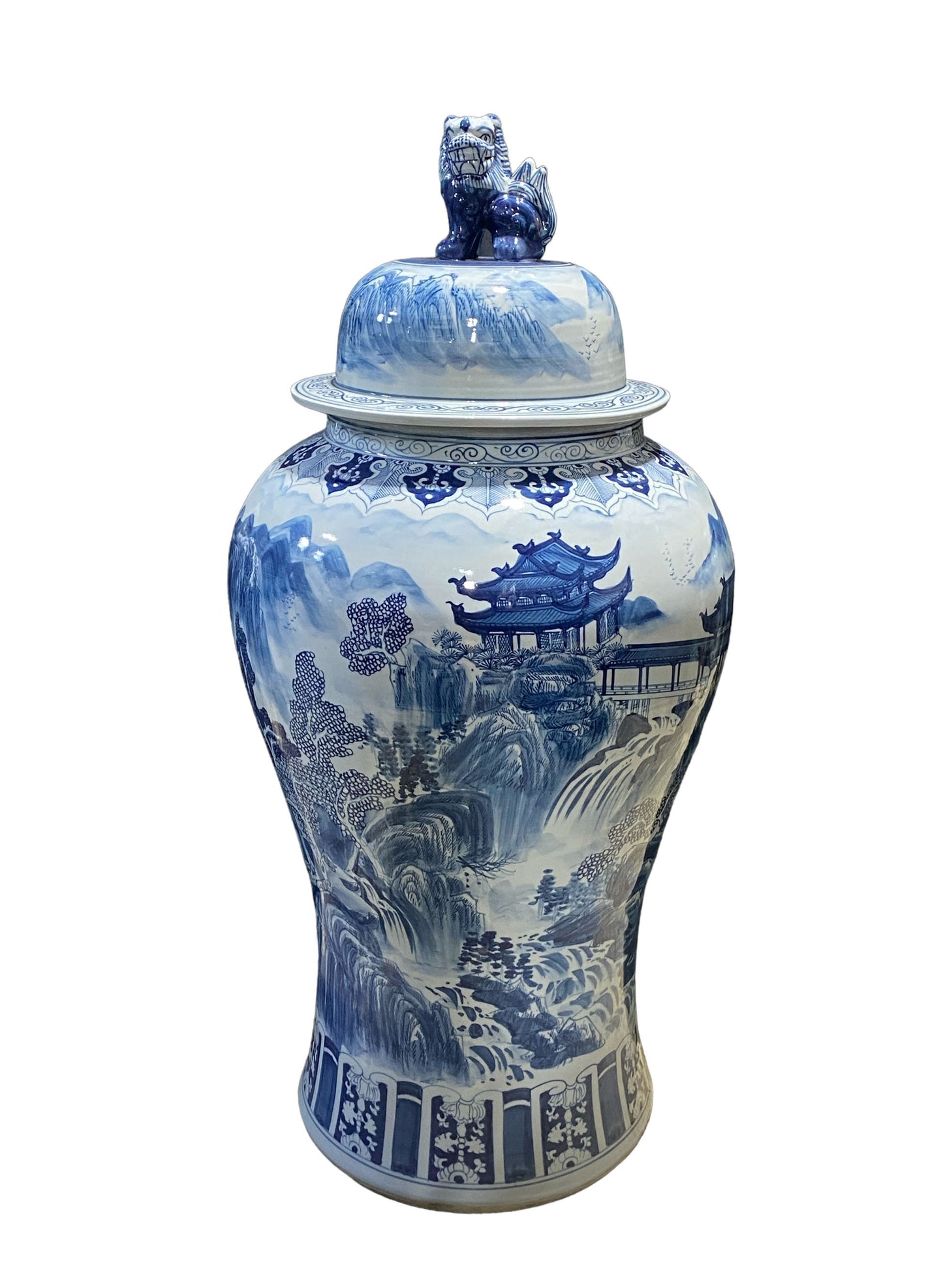#918 Mansion Size Chinoiserie Porcelain Landscape Ginger Jar 47" H