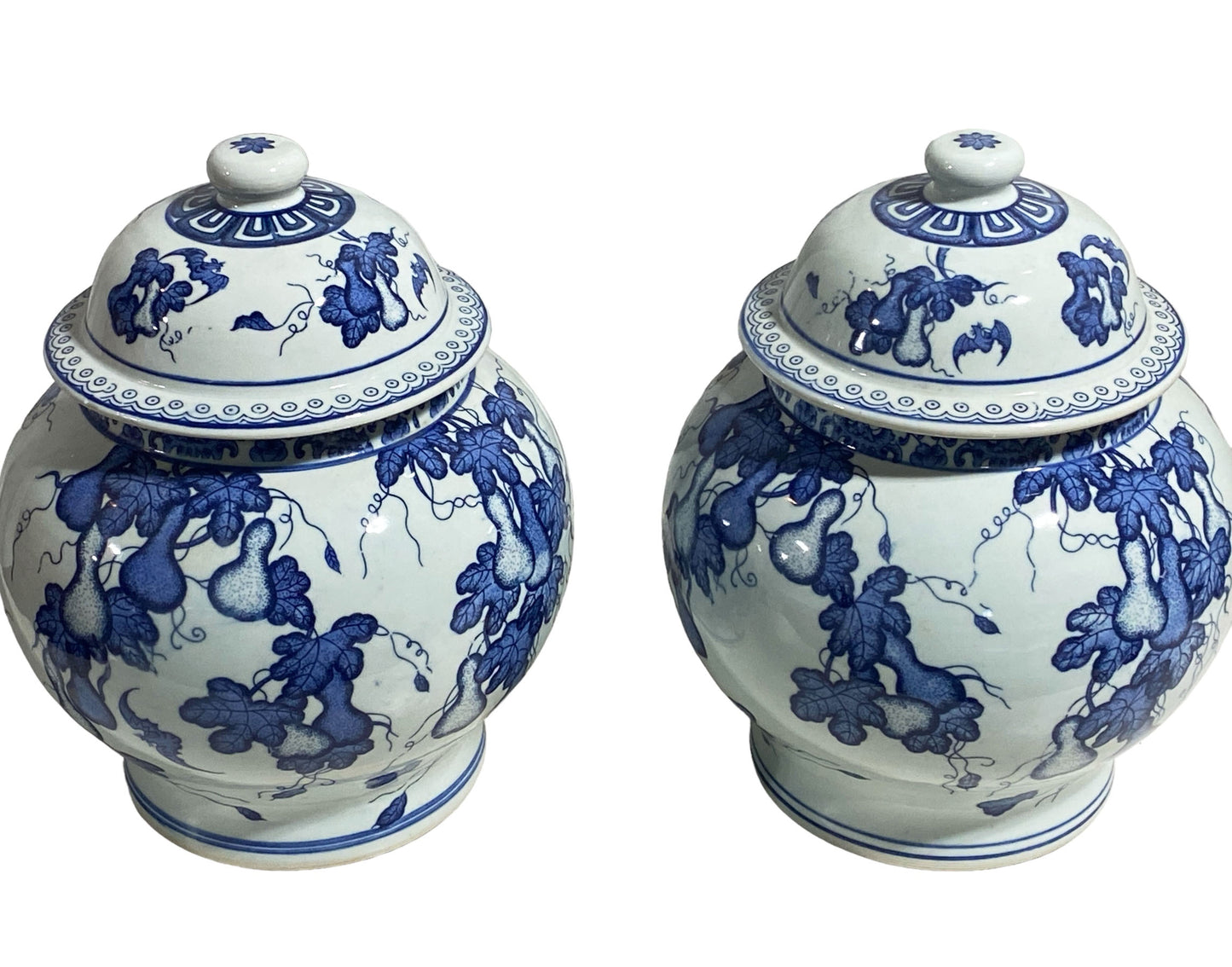 #6100 Chinoiserie Blue and White Porcelain Ginger jars 13" H Pair