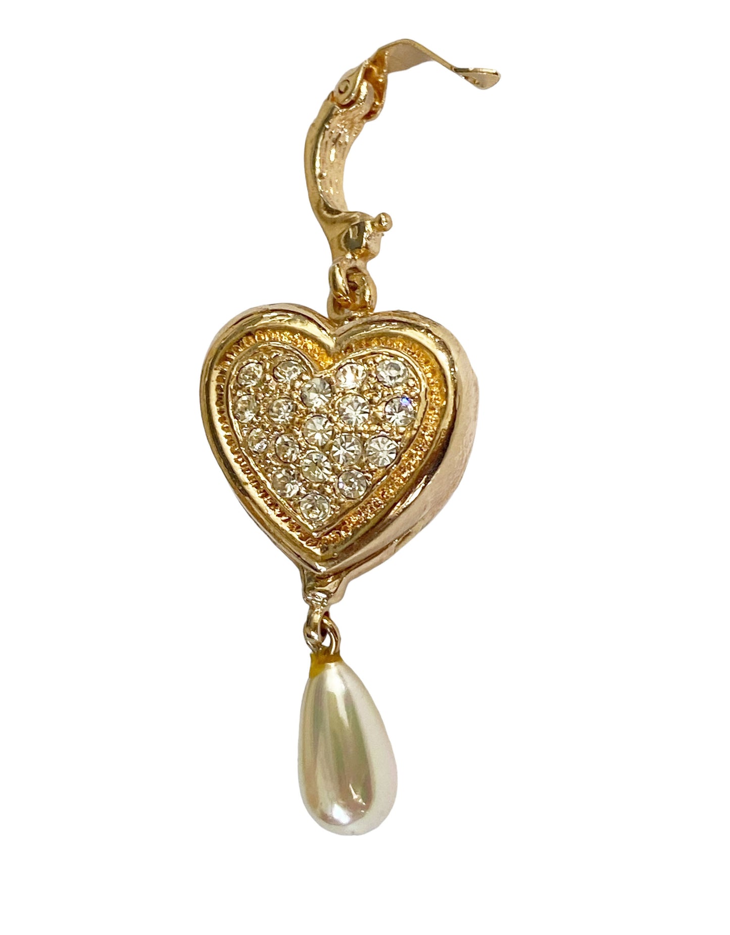 #6109 Roman Vintage Gold Tone Heart Pendant Rhinestone Crystal Pearl