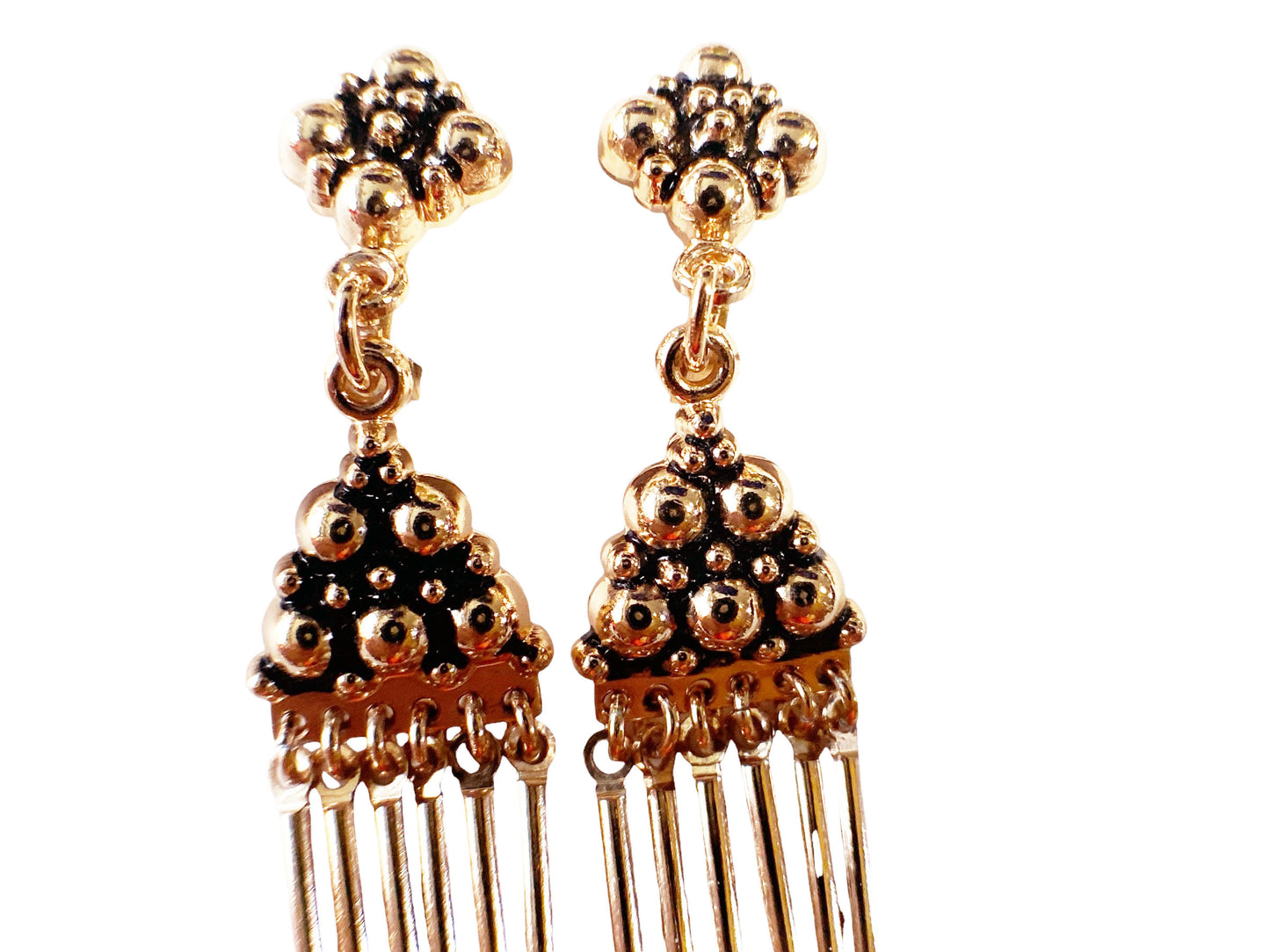 #6200 Vintage Gold Tone Tassel Clip-on Earrings 2" H
