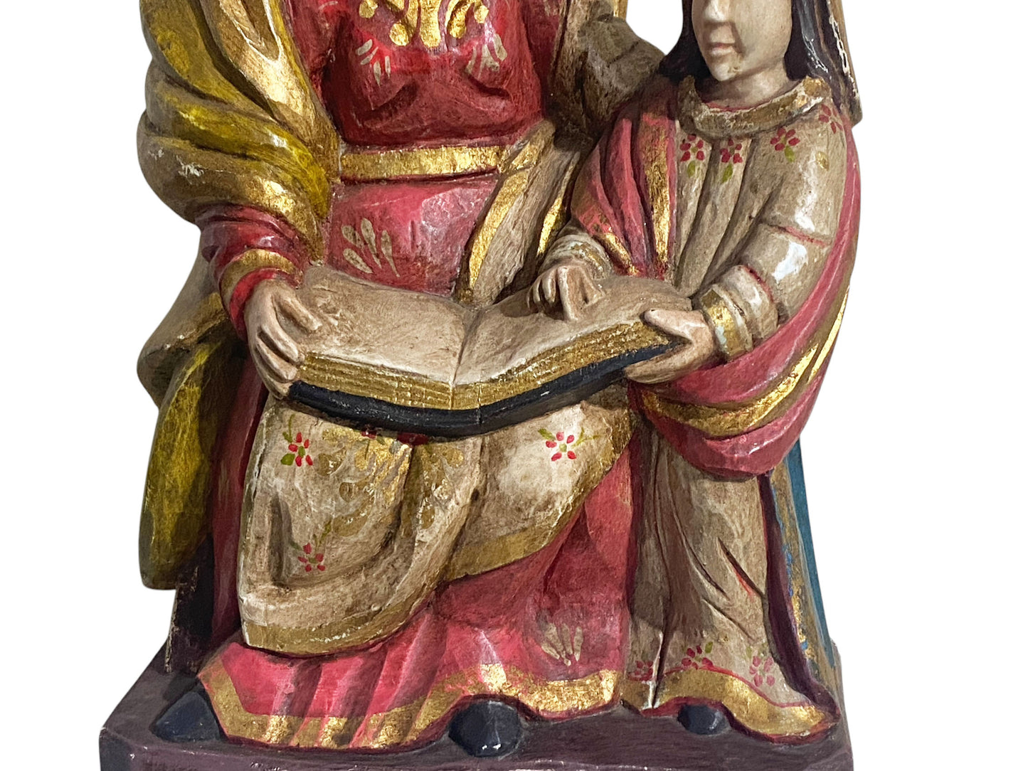 #193 Superb South American circa 1950 hand carved wood St Anne teaching Child Mary