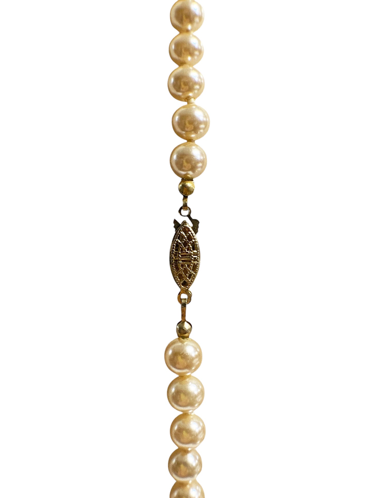 #6428 Vintage Czech Pearl Necklace With Faux gold tone Clasp 14"