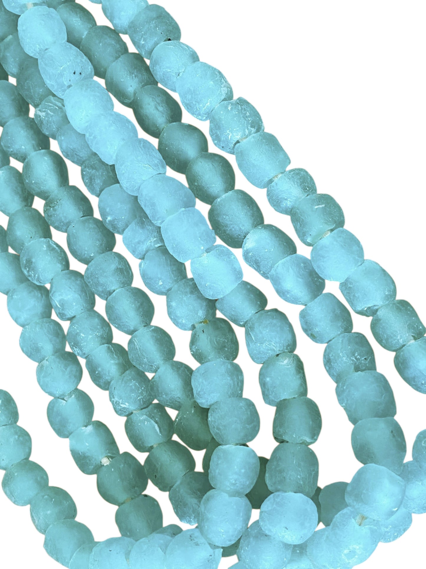 #6815 Vintage African Aqua Glass Trade Beads Strand 13" H Set of 4