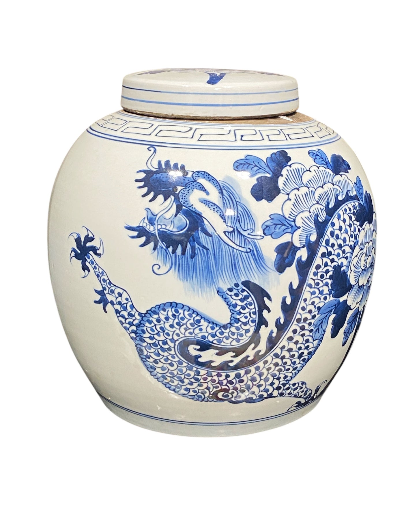 #2319 Chinoiserie Blue & White Dragon Ginger Jar 12" H