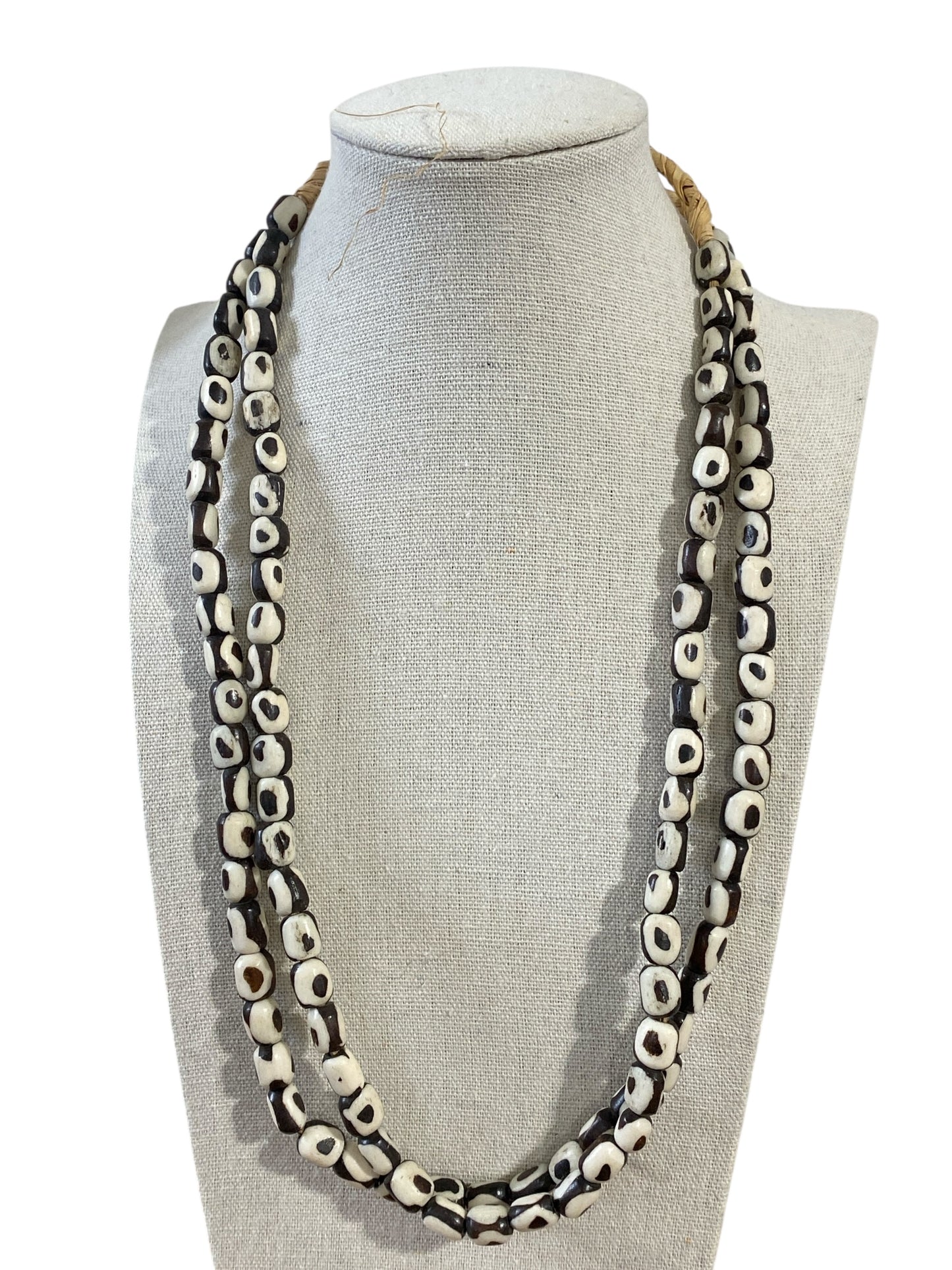 #208 African Kenyan 2 strands Necklaces Brown and white Batik Bone Trade Beads