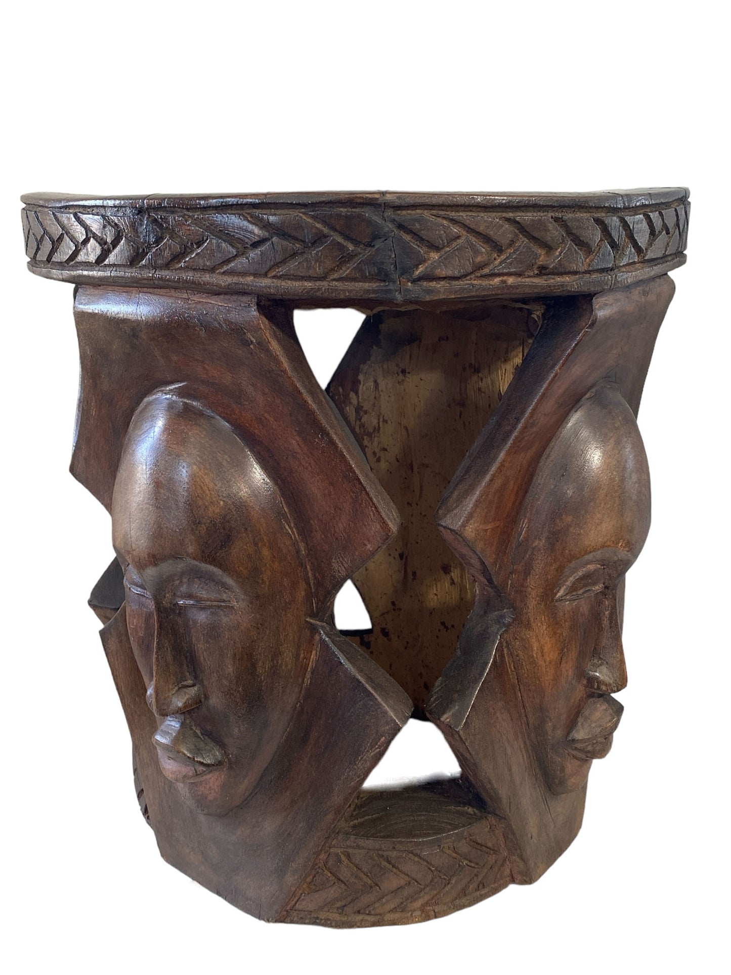 #5947 Superb LG African Carved wood Baga Stool/Table Guinea 19" H