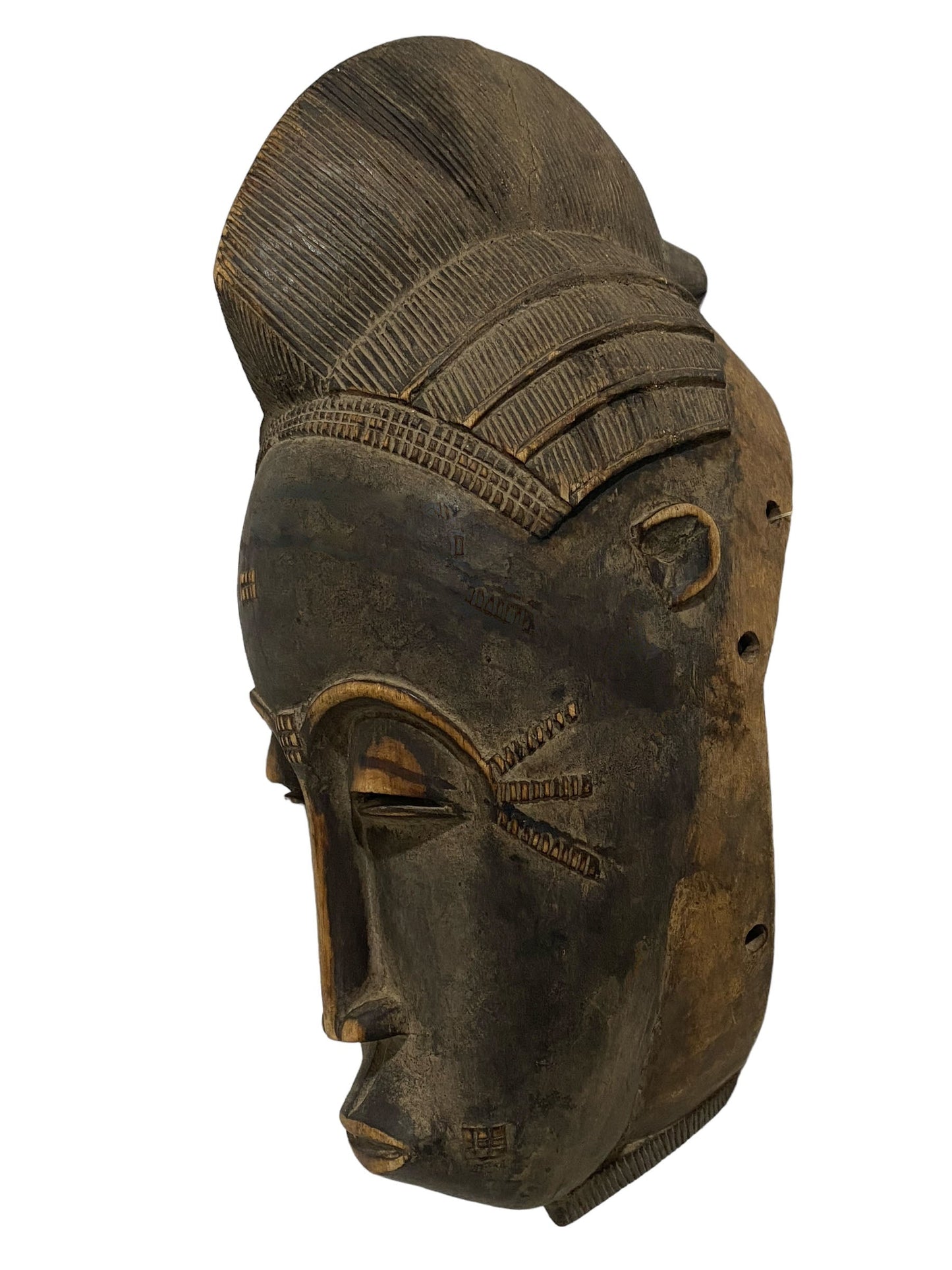 #5996 Vintage African Baule Portrait Mask Cote D'ivoire 13" H