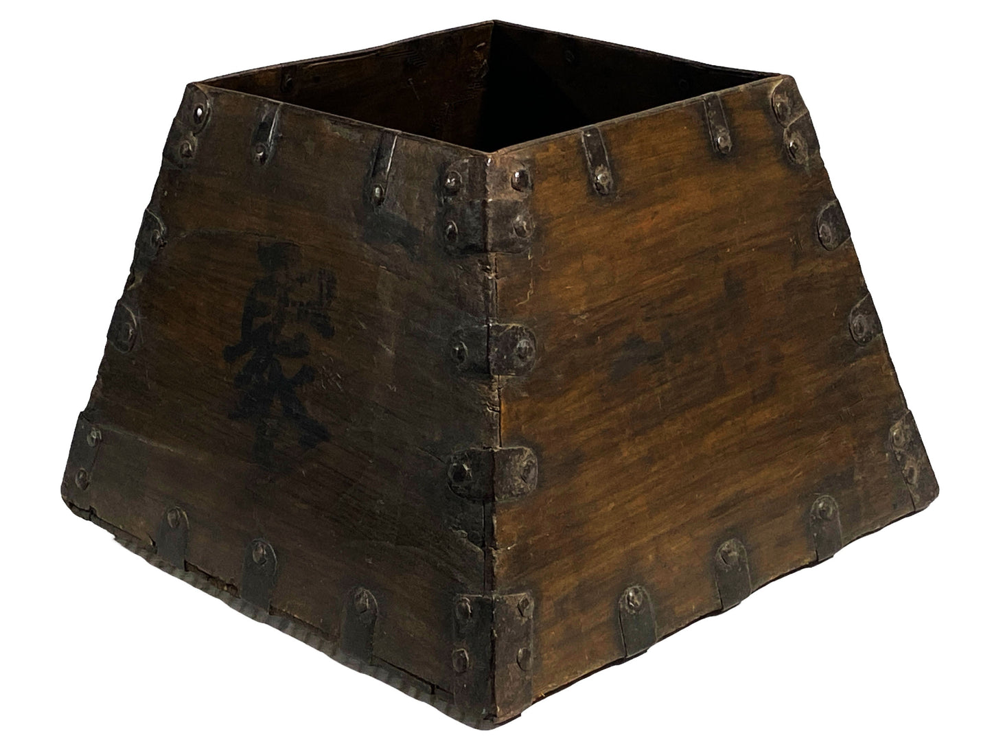 #6086 Vintage Chinese Grain Rice Measure Wooden Bucket Basket Box 10" H