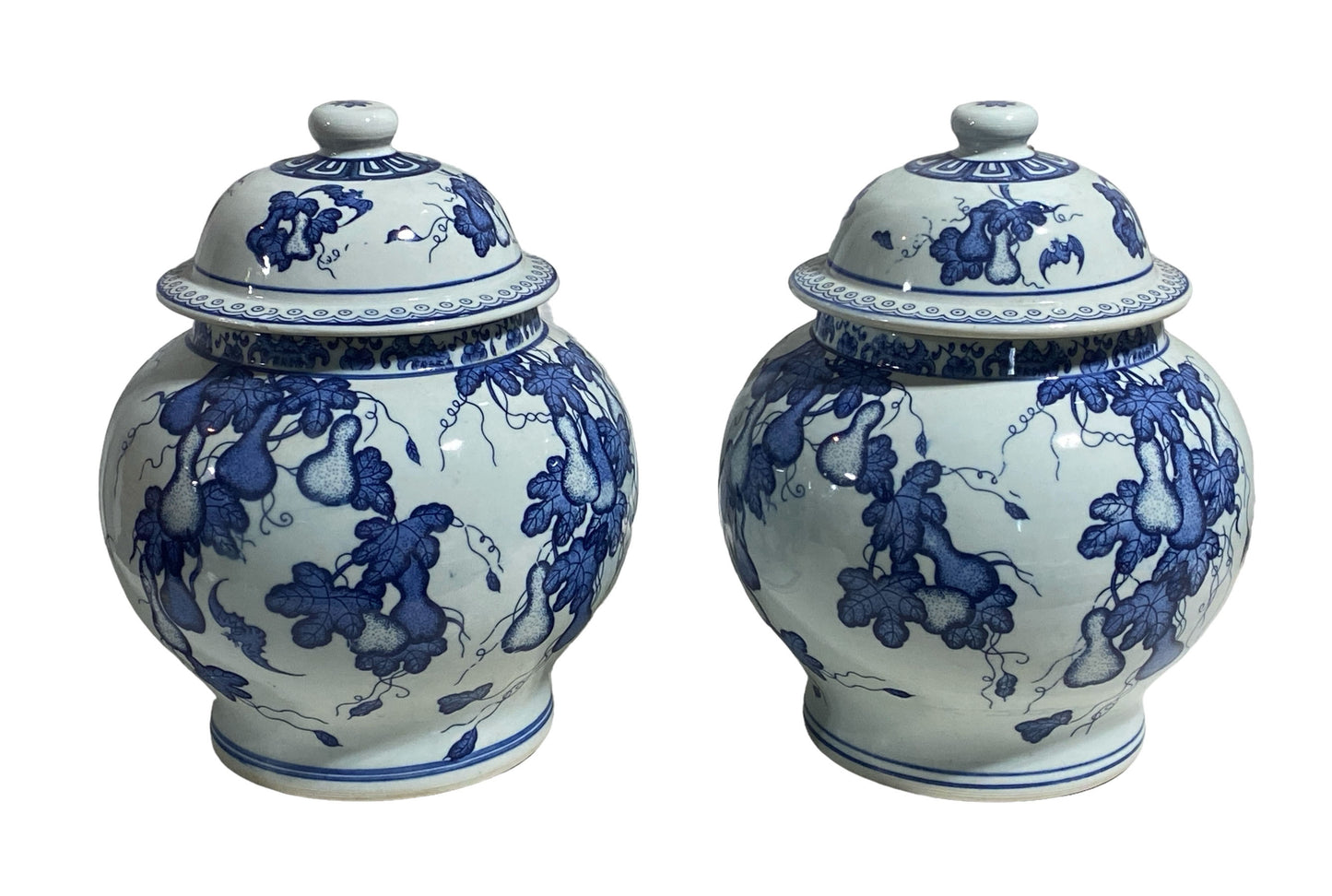 #6100 Chinoiserie Blue and White Porcelain Ginger jars 13" H Pair