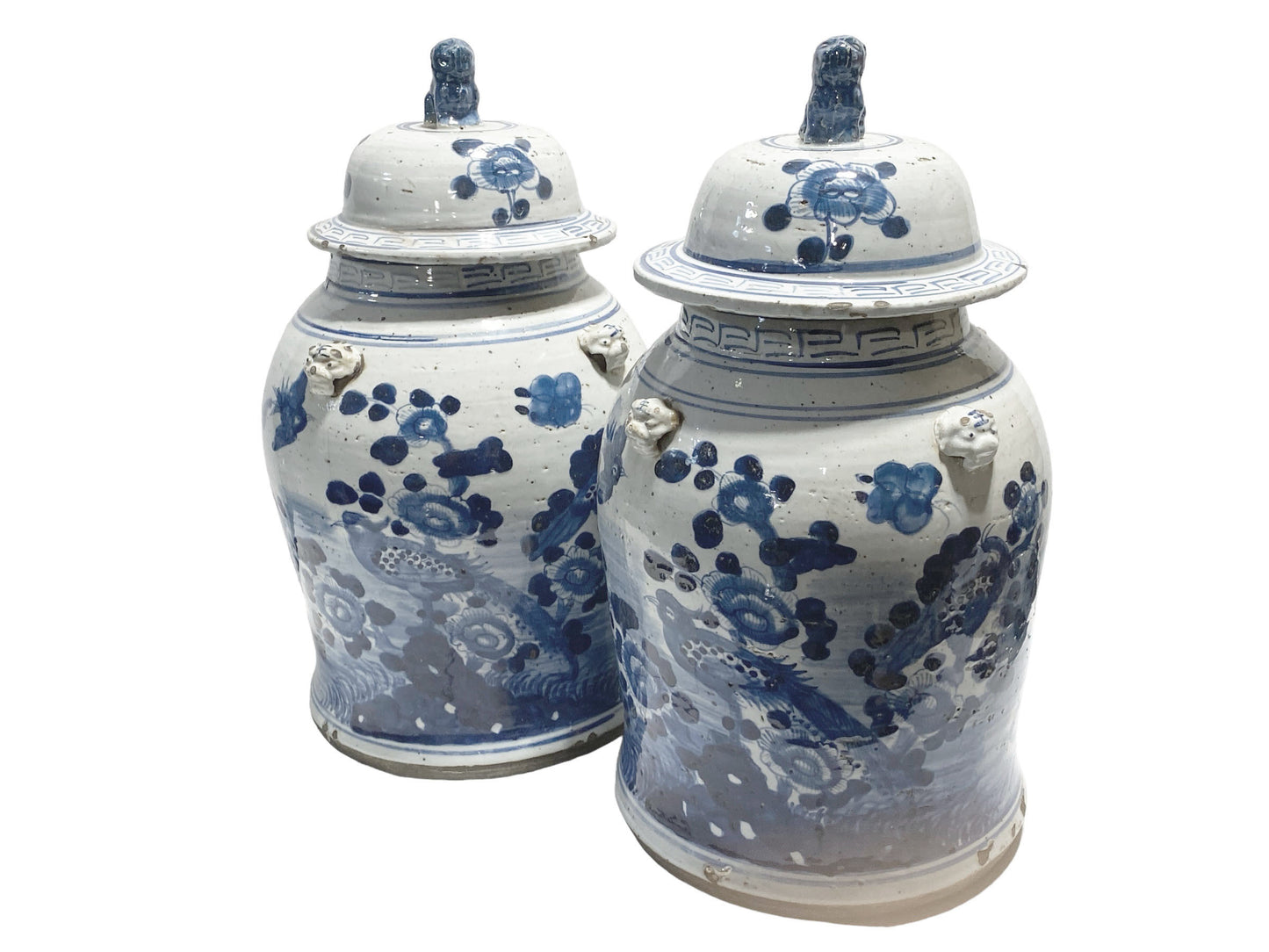 #3151 Large Chinoiserie Blue & White Ginger Jars Set Of Two 18" H