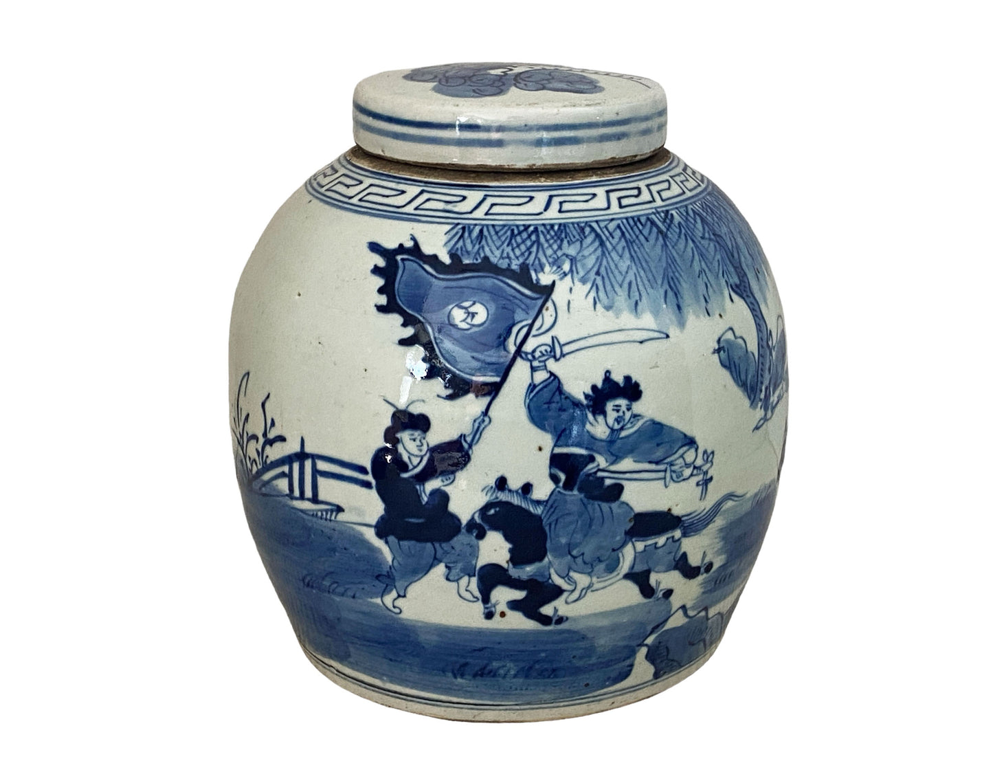 #6159 Vintage Chinoiserie Blue & White Porcelain Ginger Jar 9.5 H