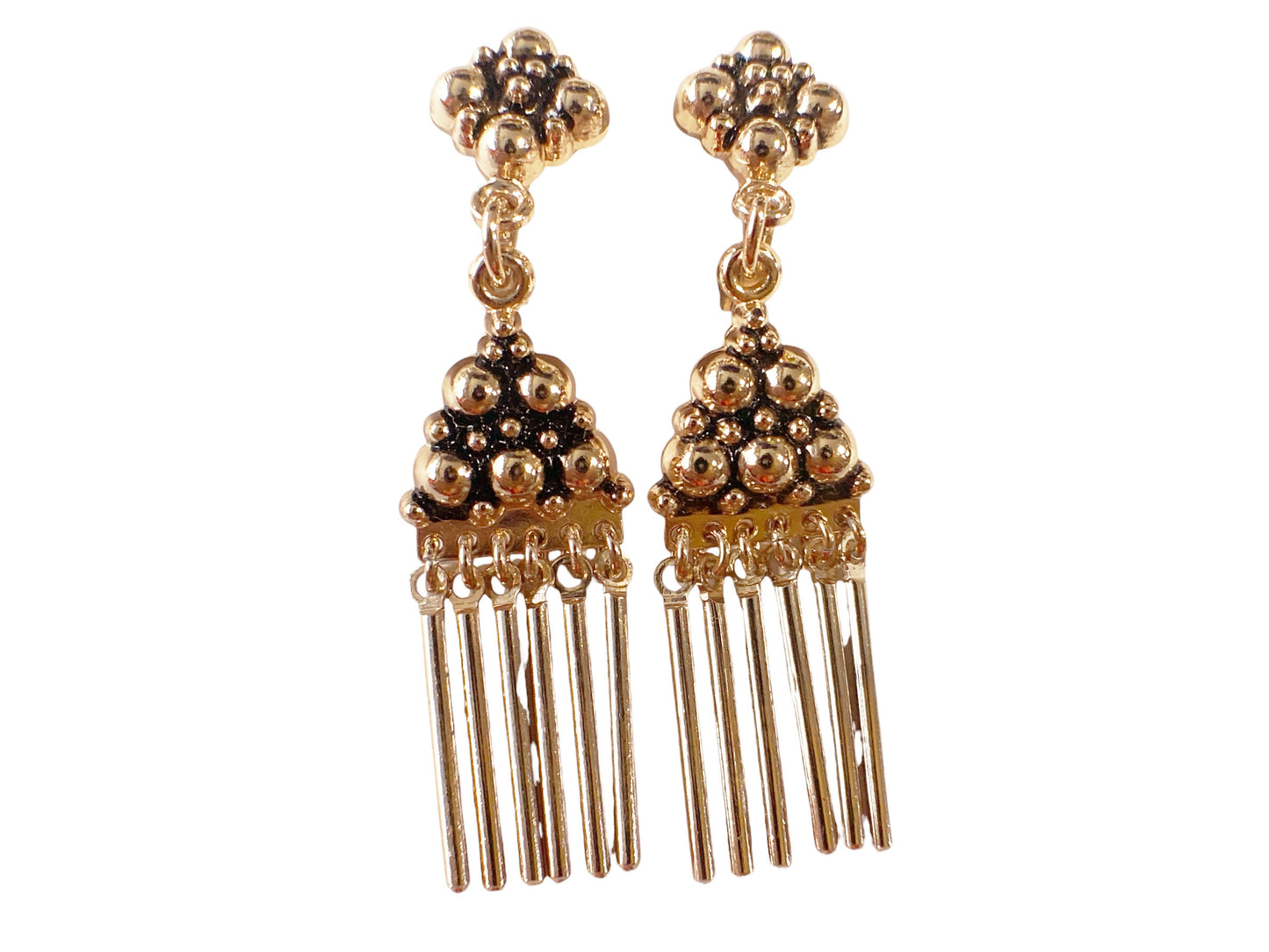 #6200 Vintage Gold Tone Tassel Clip-on Earrings 2" H
