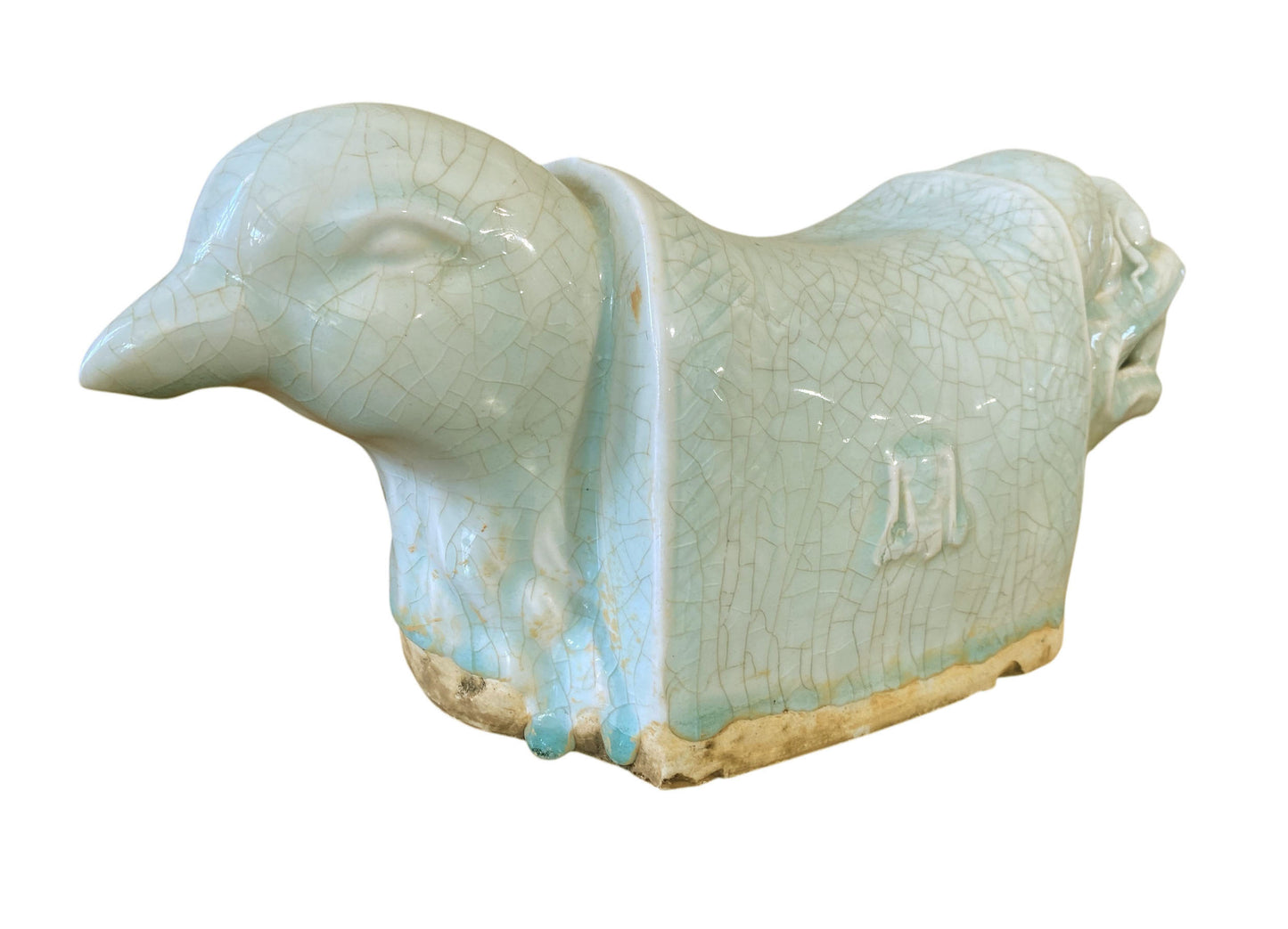 #3559 Vintage Chinoiserie Celadon Head Rest / Pillow 13.5" W
