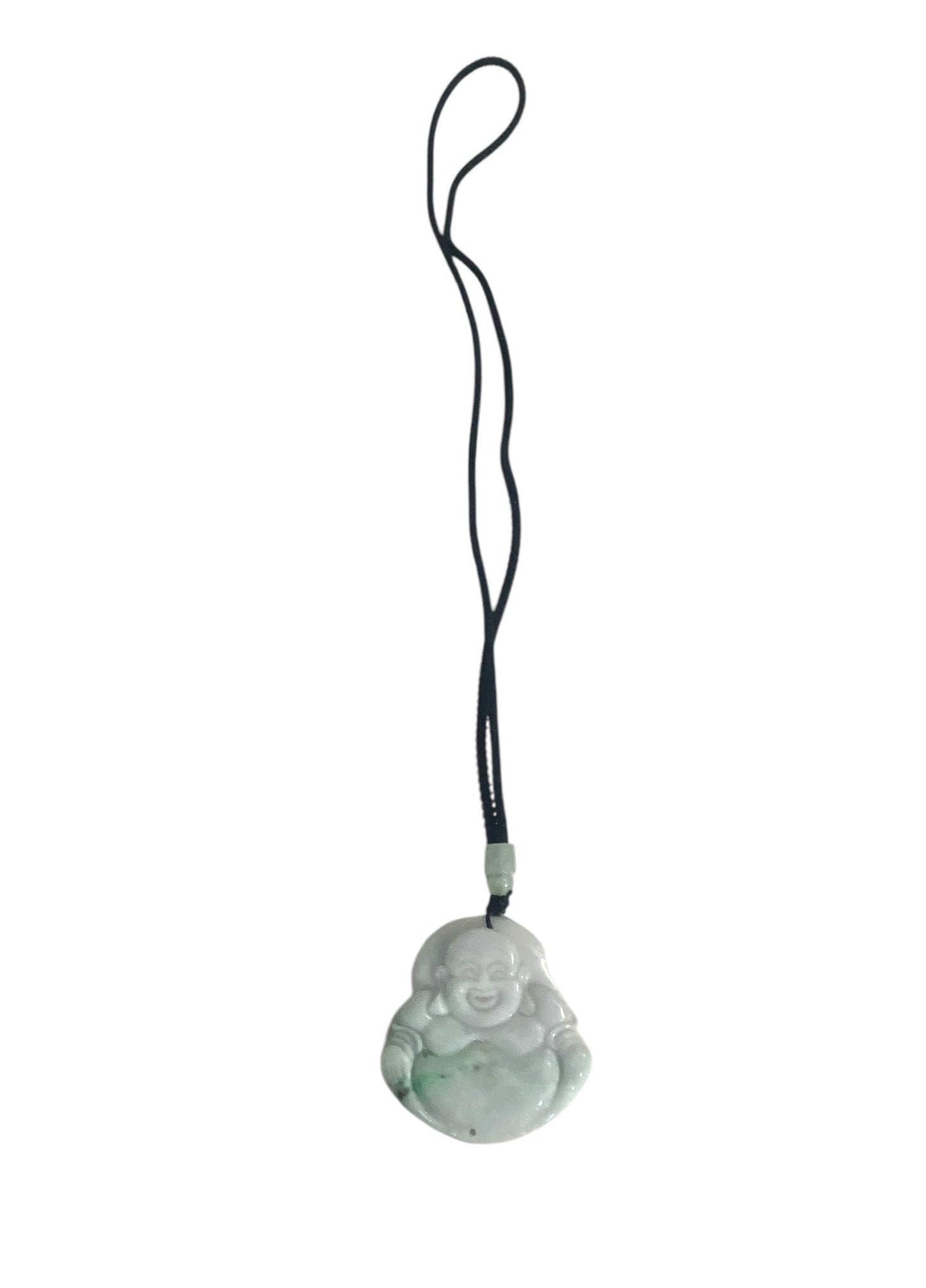 #6383 Vintage Jadeite Jade Carved Wealth Pendant w/ Happy Buddha