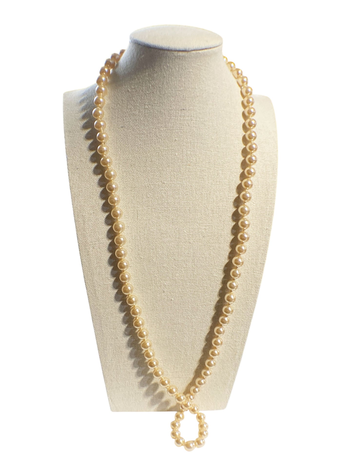 #6428 Vintage Czech Pearl Necklace With Faux gold tone Clasp 14"