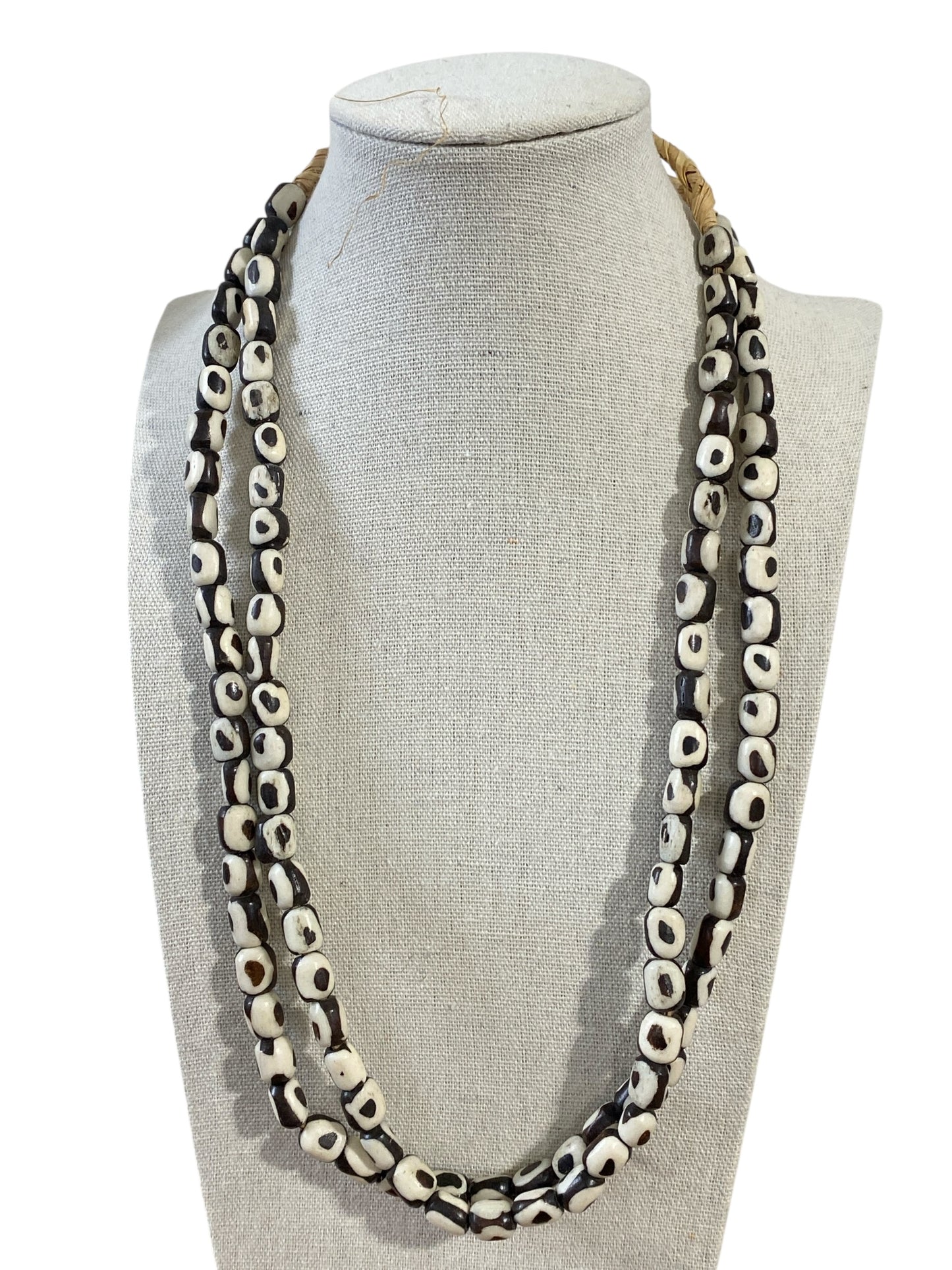 #208 African Kenyan 2 strands Necklaces Brown and white Batik Bone Trade Beads