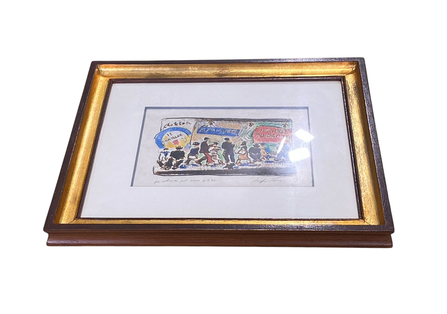 #101 Sergio Telles French Market Scene Framed 15.75" H