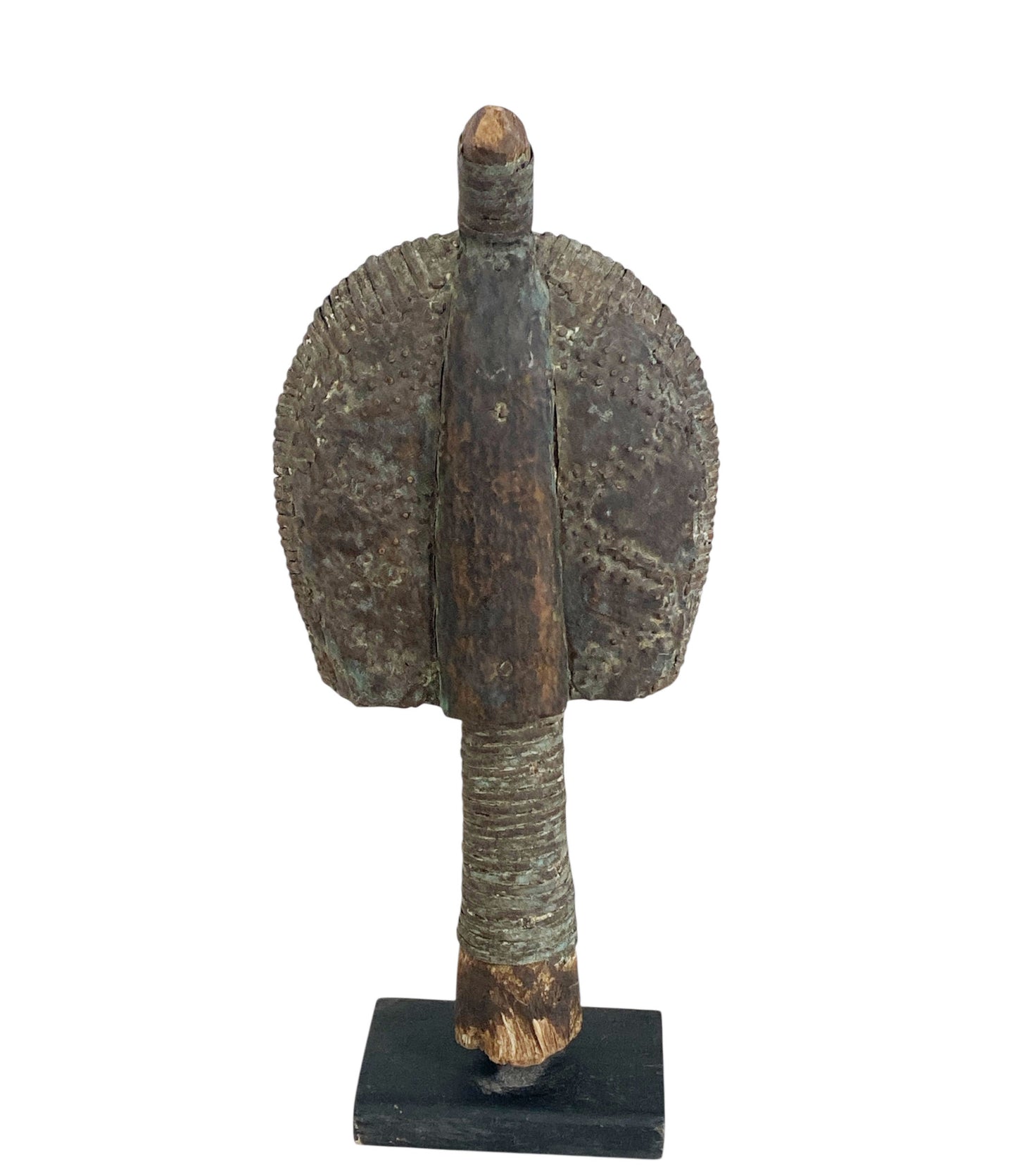 #1139 Rare Old African Bakota Figure Brass Of A Naga  Gabon on Stand 11.5" H