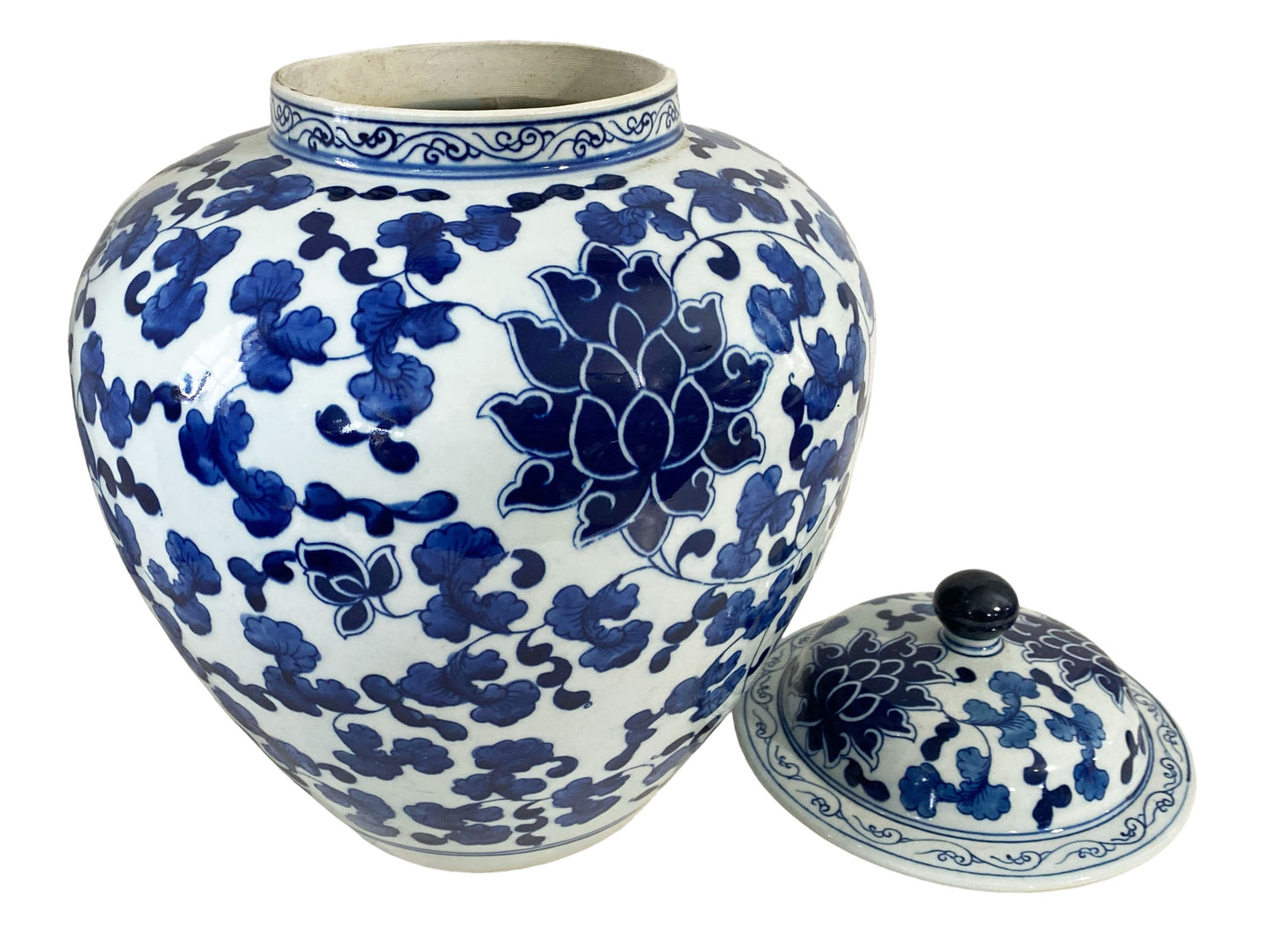 #7122 Vintage B &W Chinoiserie Porcelain Ginger Jar 14" h