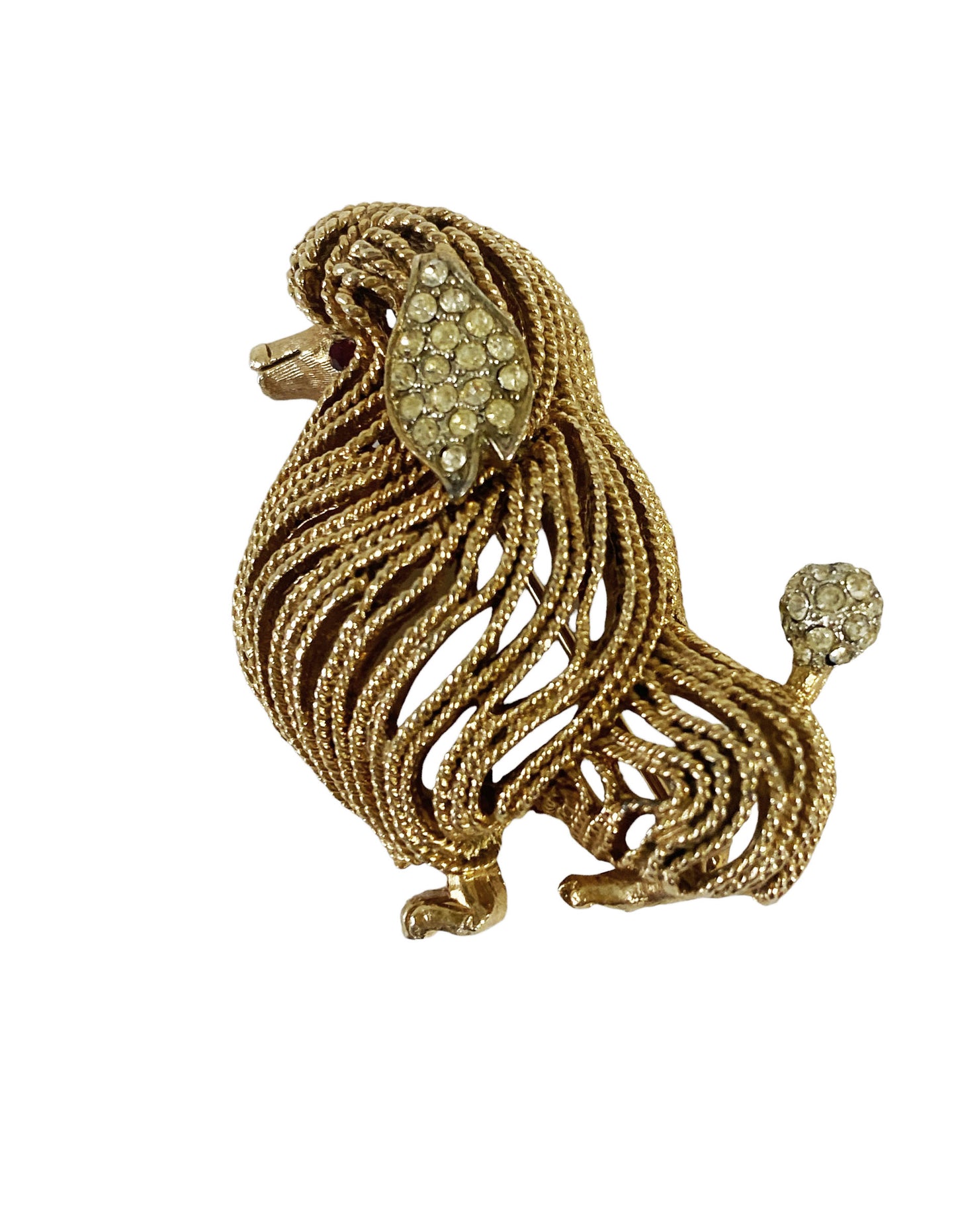 #5932 Vintage Signed Capri Goldtone/Rhinestone Poodle Brooch/Pin Fabulous 1.75" H