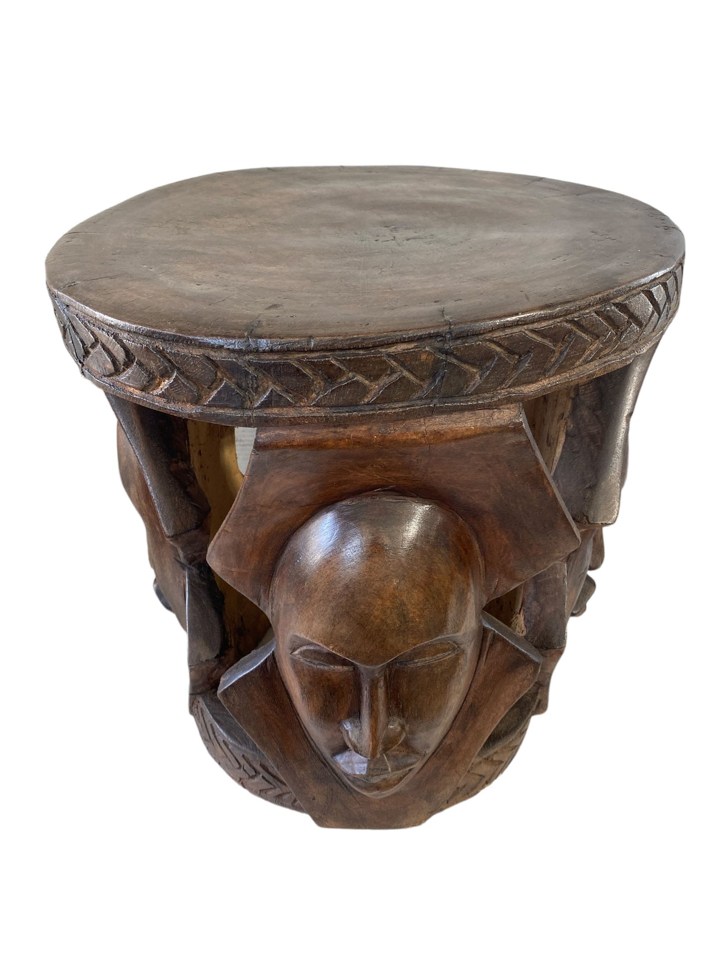 #5947 Superb LG African Carved wood Baga Stool/Table Guinea 19" H