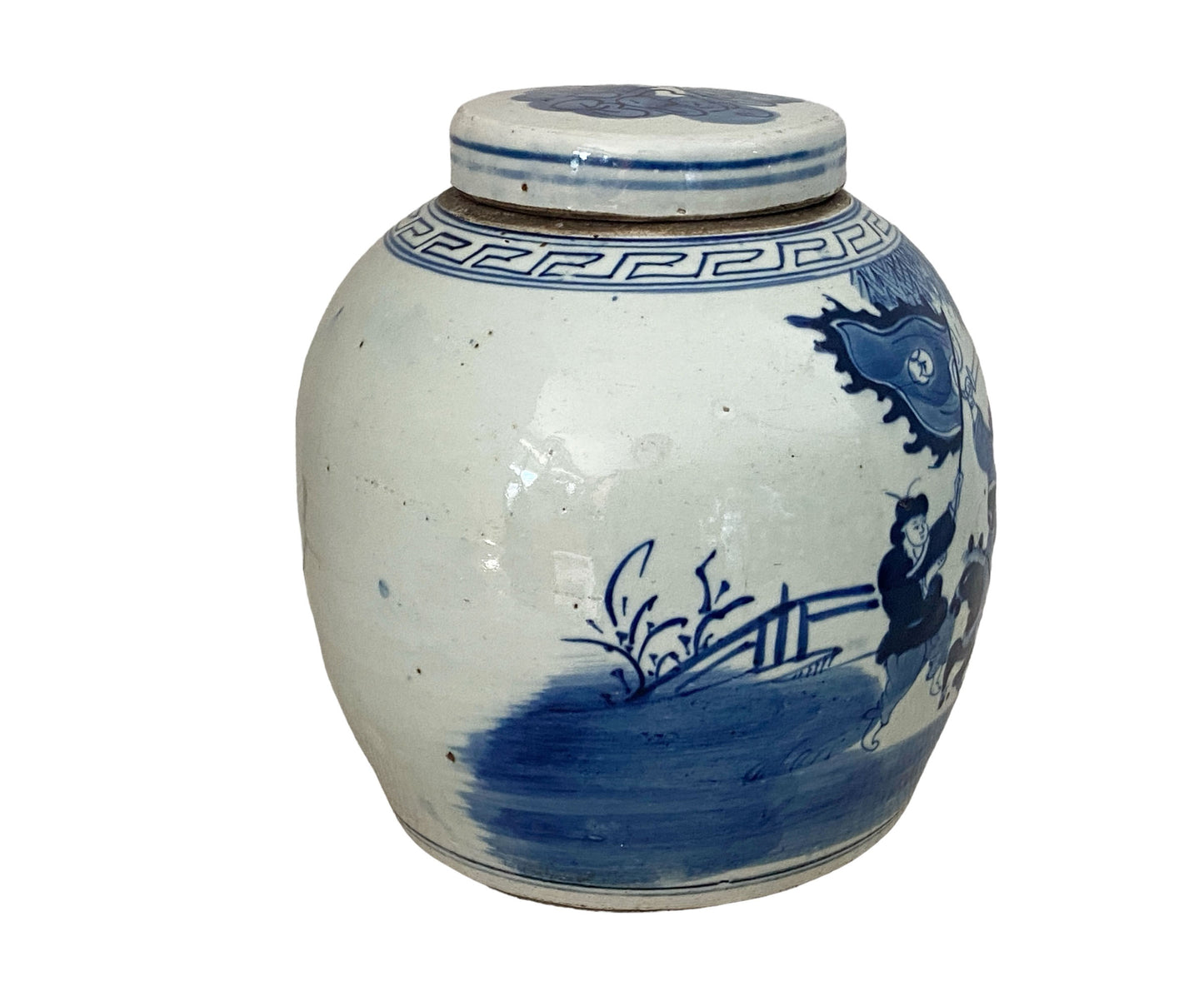 #6159 Vintage Chinoiserie Blue & White Porcelain Ginger Jar 9.5 H
